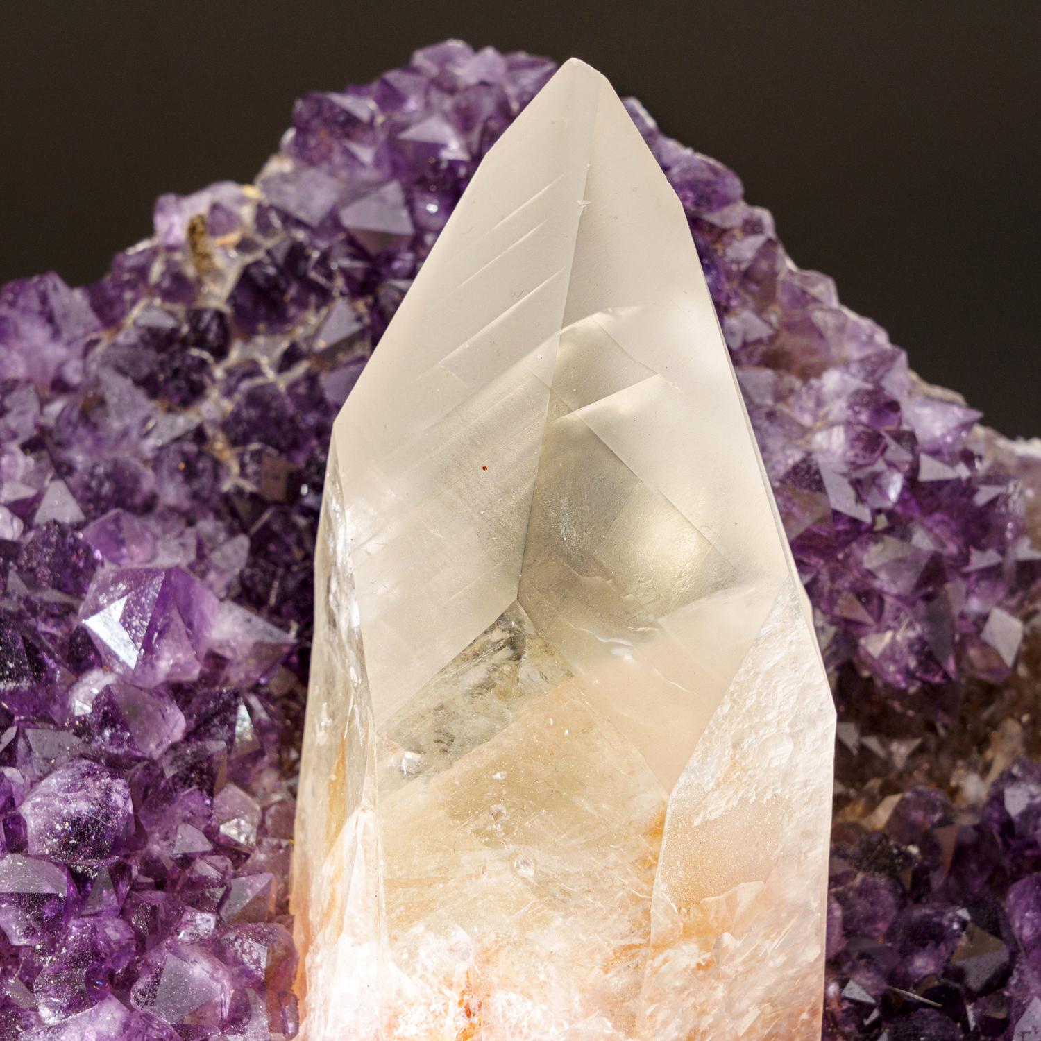 Uruguayan Calcite on Amethyst cluster From Uruguay For Sale
