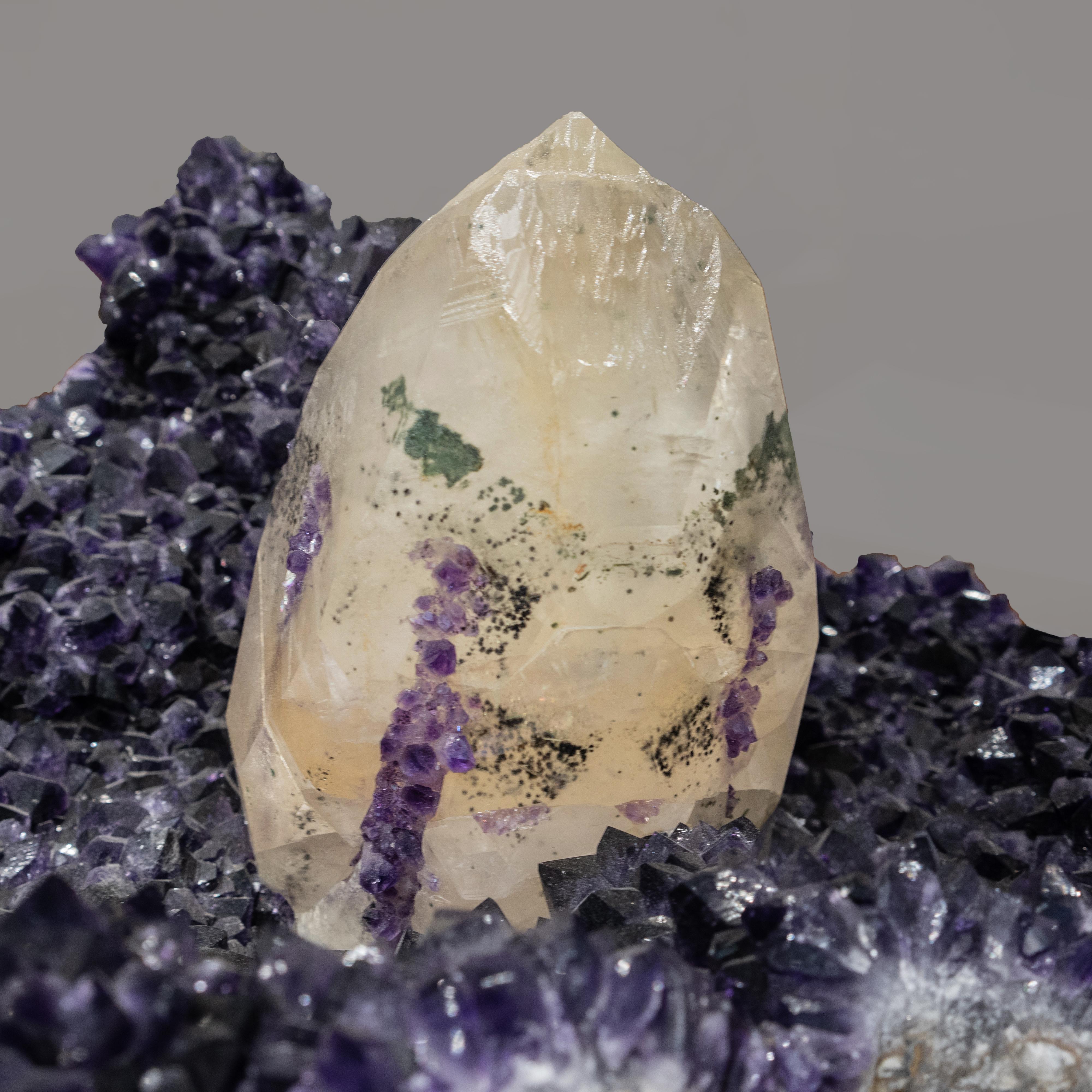 Uruguayan Calcite on Amethyst From San Eugenio, Artigas Dept., Uruguay For Sale