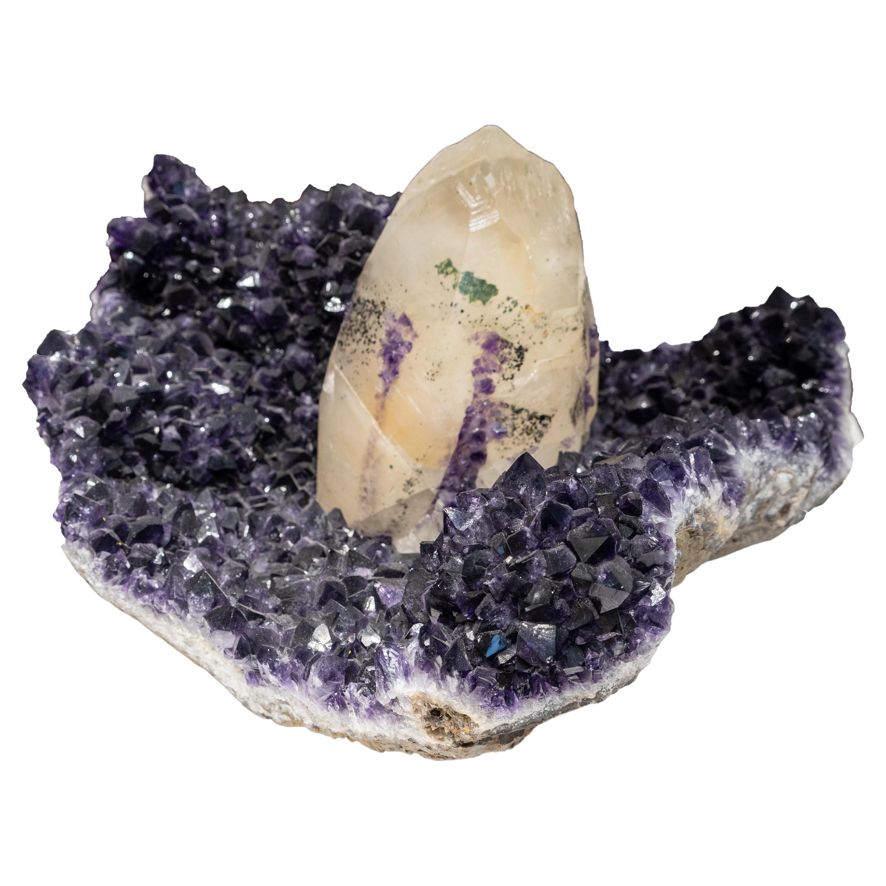 Calcite auf Amethyst aus San Eugenio, Artigas Dept., Uruguay im Angebot