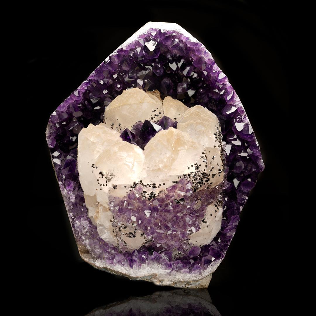 Calcite on Amethyst with Goethite In New Condition For Sale In New York, NY