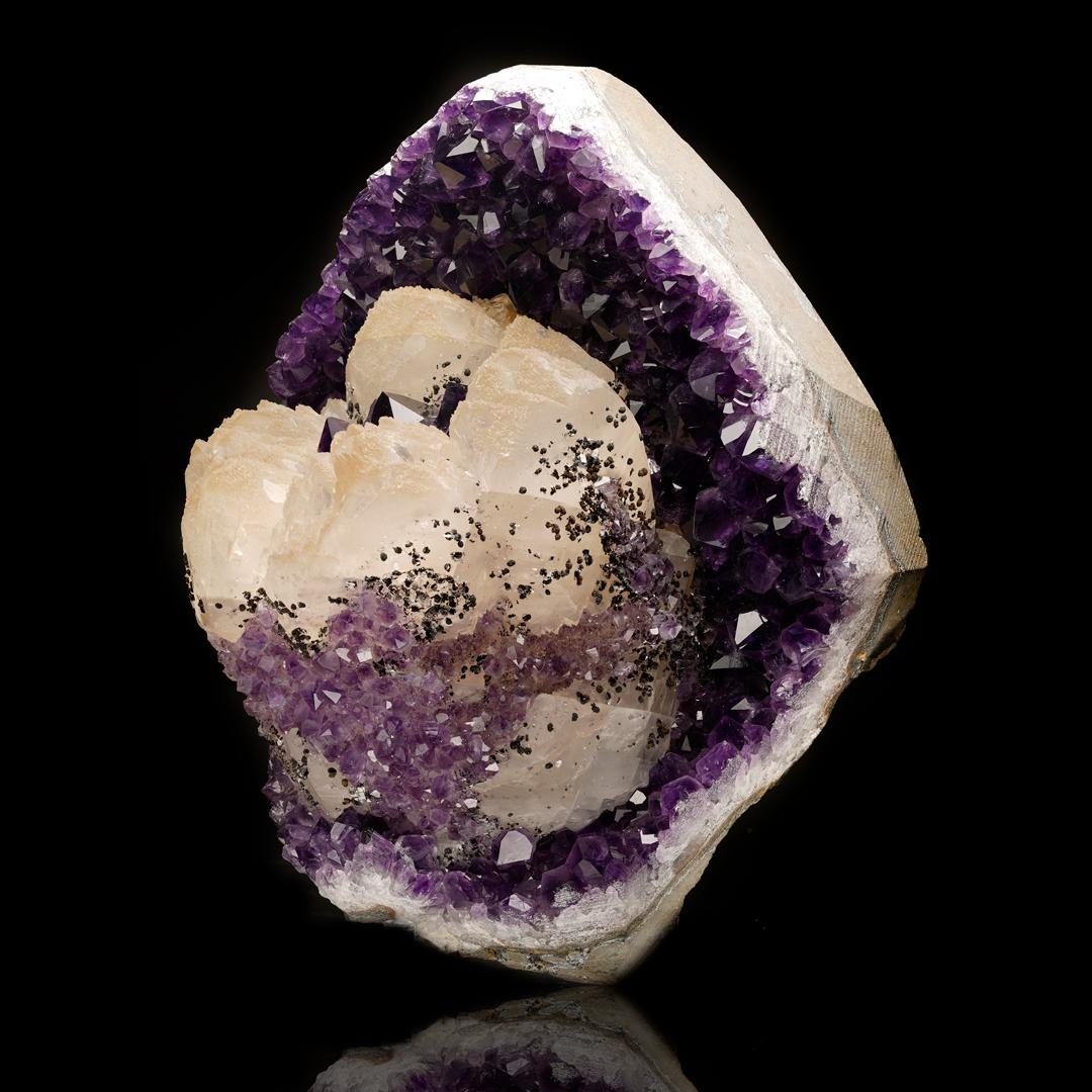 Calcite on Amethyst with Goethite For Sale 1