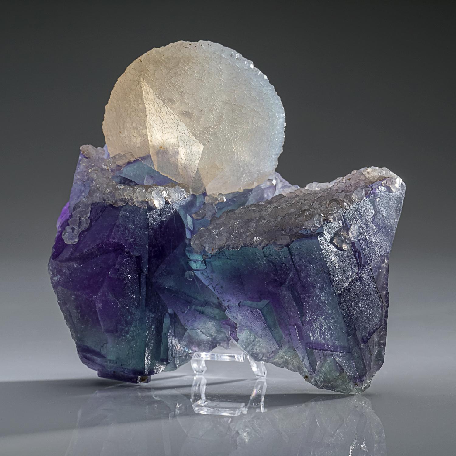 Calcite on Purple Fluorite from Xianghualing-Xianghuapu Mines, Hunan, China 3