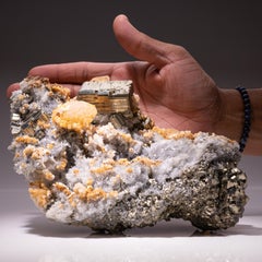 Calcite on Pyrite with Quartz from Huaron District, Cerro de Pasco Province Peru