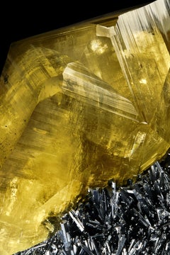 Calcite on Stibnite, Hechi Mining Area, Guangxi Region, China