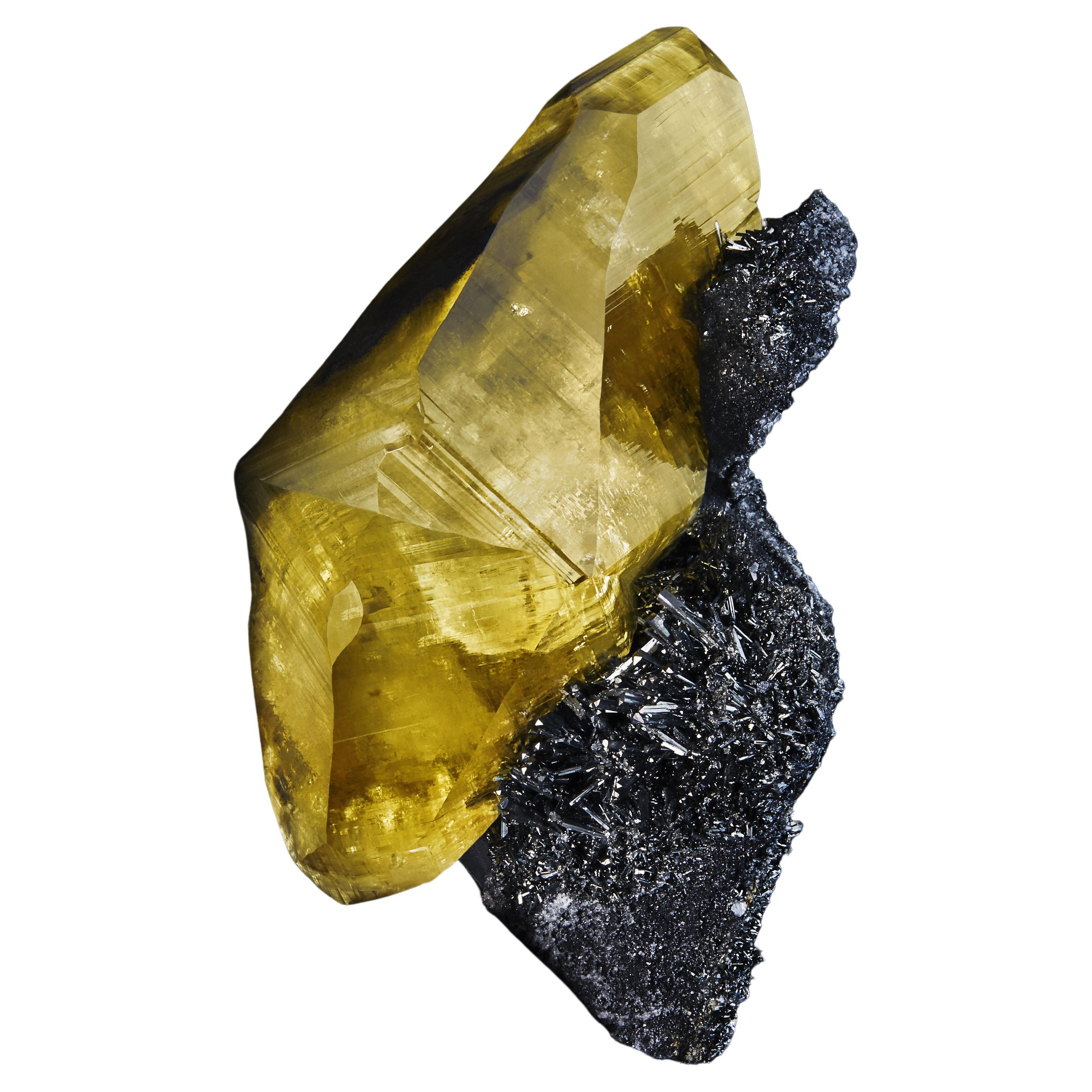 Calcite on Stibnite, Hechi Mining Area, Guangxi Region, China