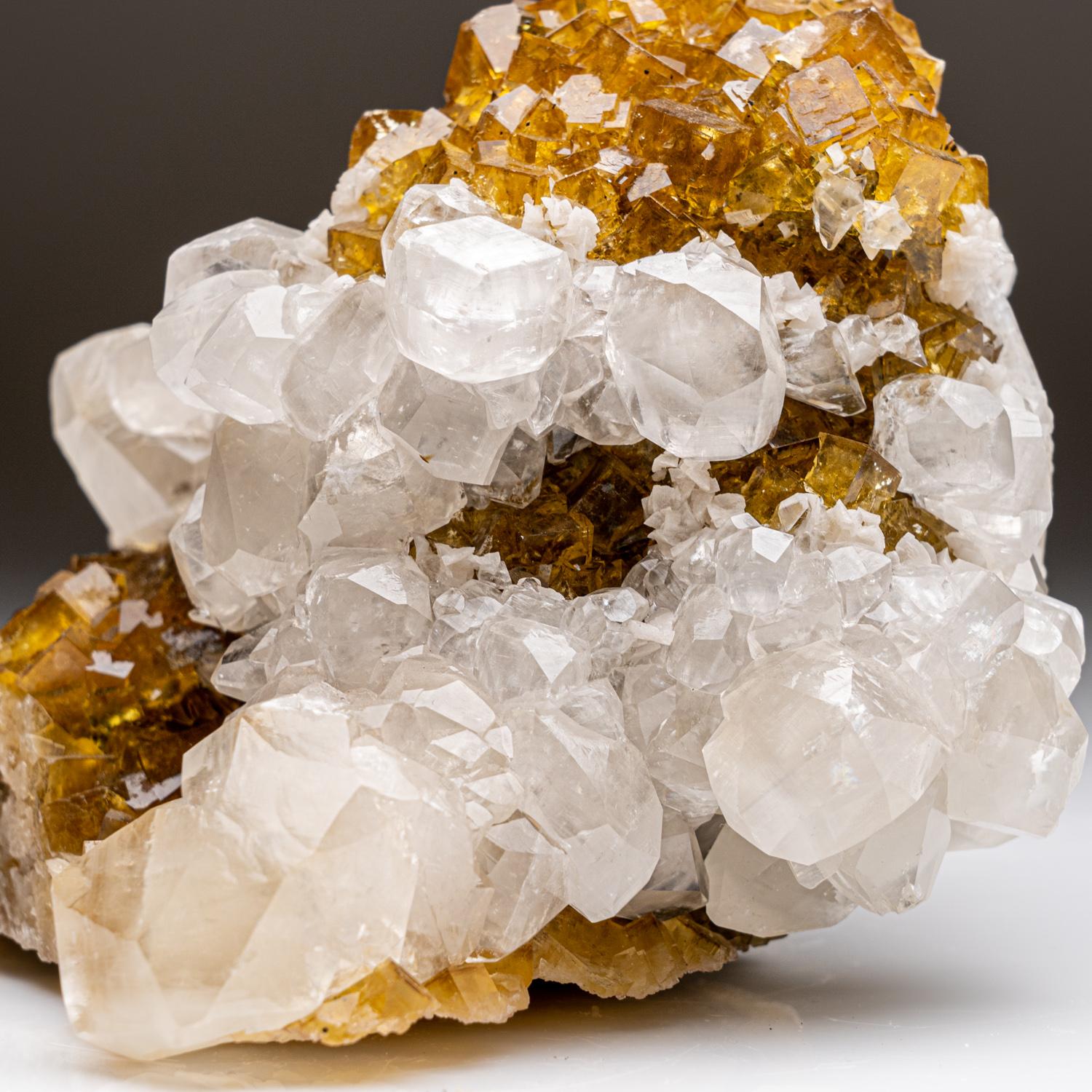 18th Century and Earlier Calcite Mineral on Yellow Fluorite From Asturias, Spain For Sale