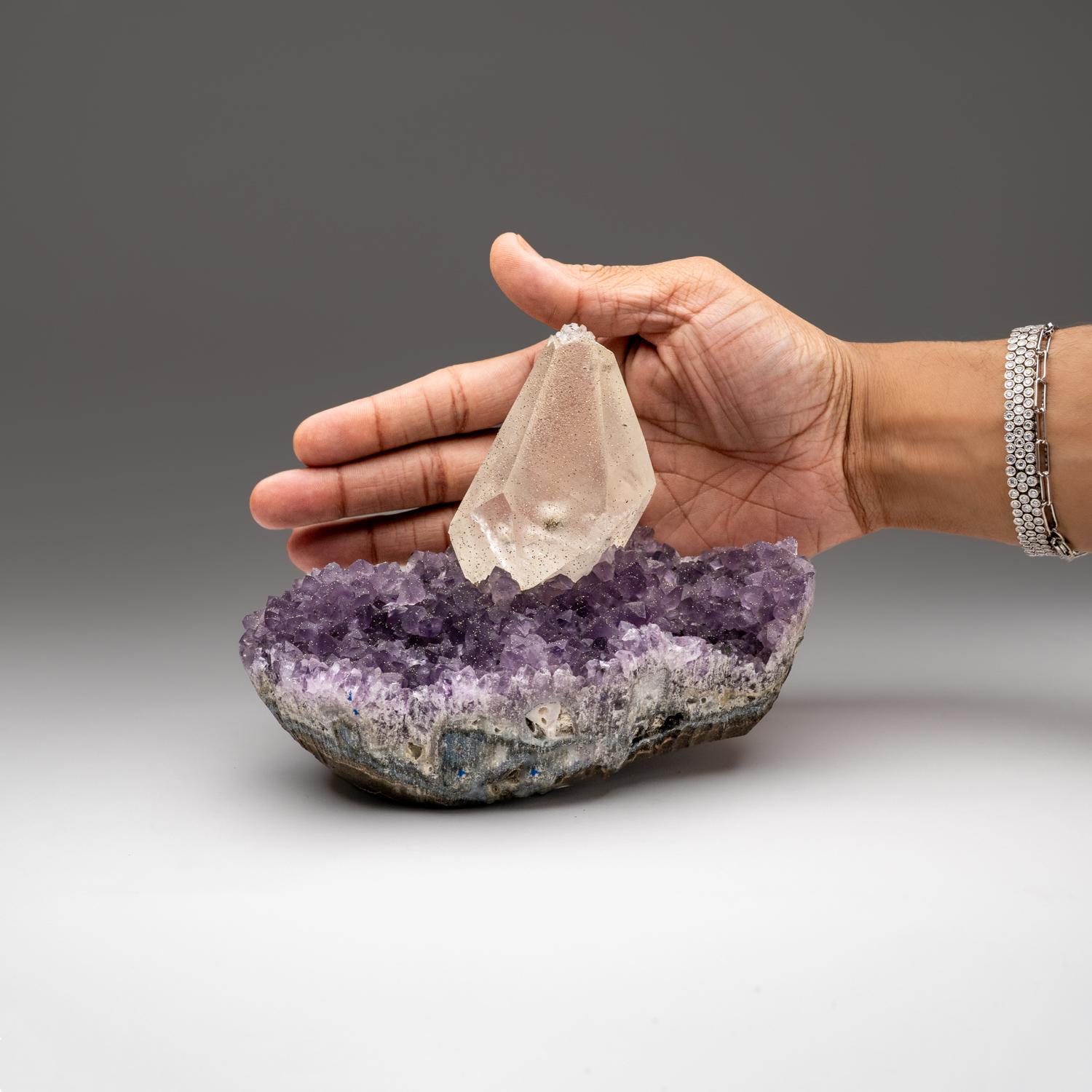 Contemporary Calcite with Pyrite on Amethyst from San Eugenio, Artigas Dept., Uruguay For Sale