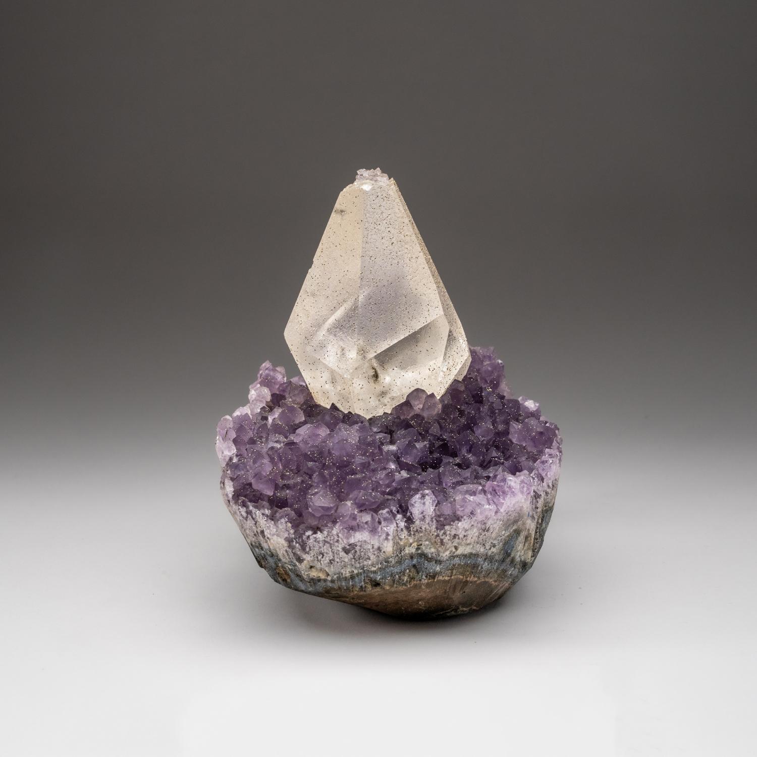 Other Calcite with Pyrite on Amethyst from San Eugenio, Artigas Dept., Uruguay For Sale