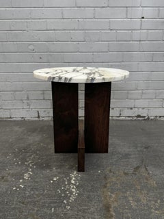 Calcutta Monet Marble & Dark Walnut Axel Side Table by Mary Ratcliffe Studio