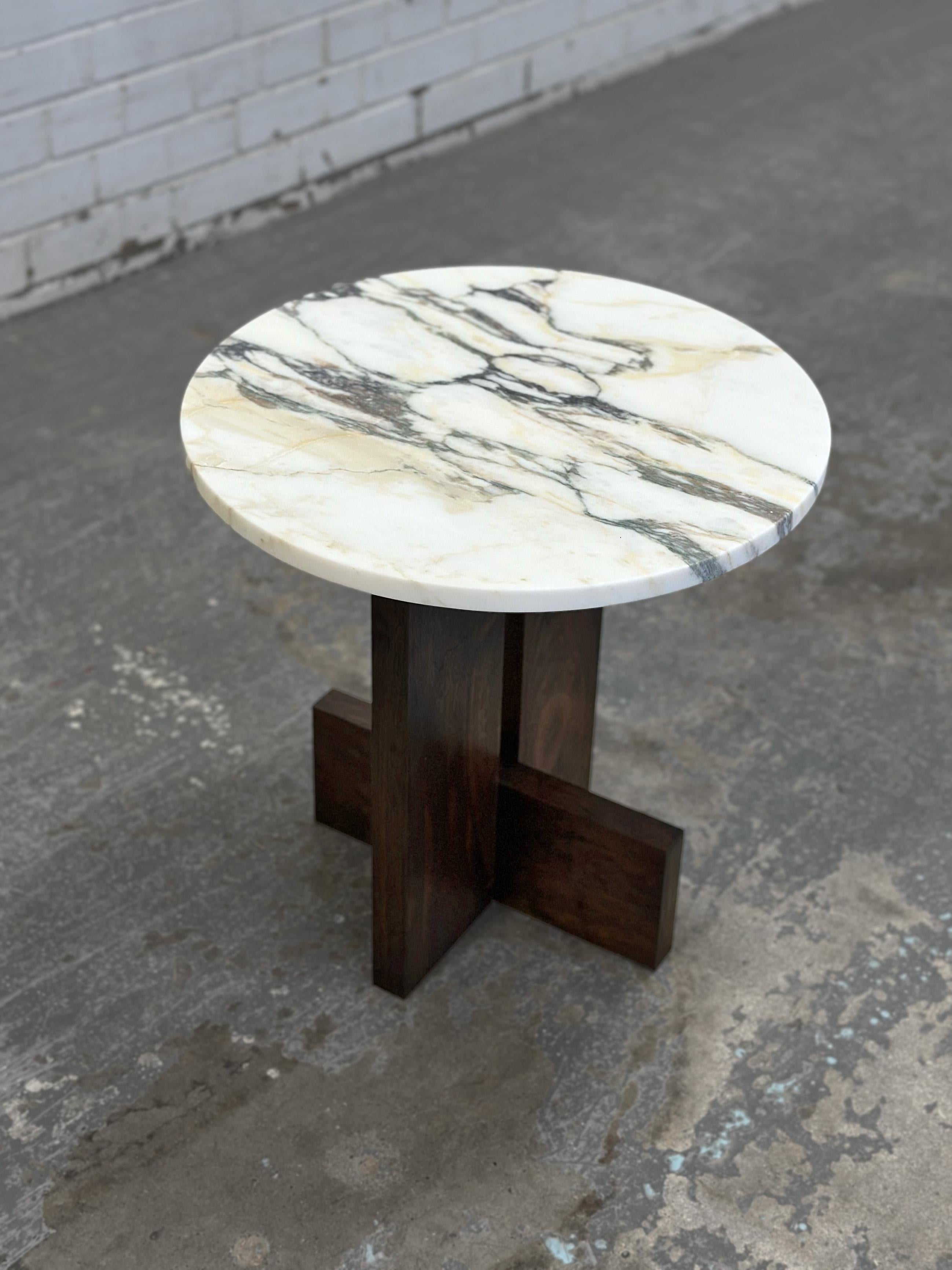 Modern Calcutta Monet Marble & Dark Walnut Axel Side Table by Mary Ratcliffe Studio For Sale
