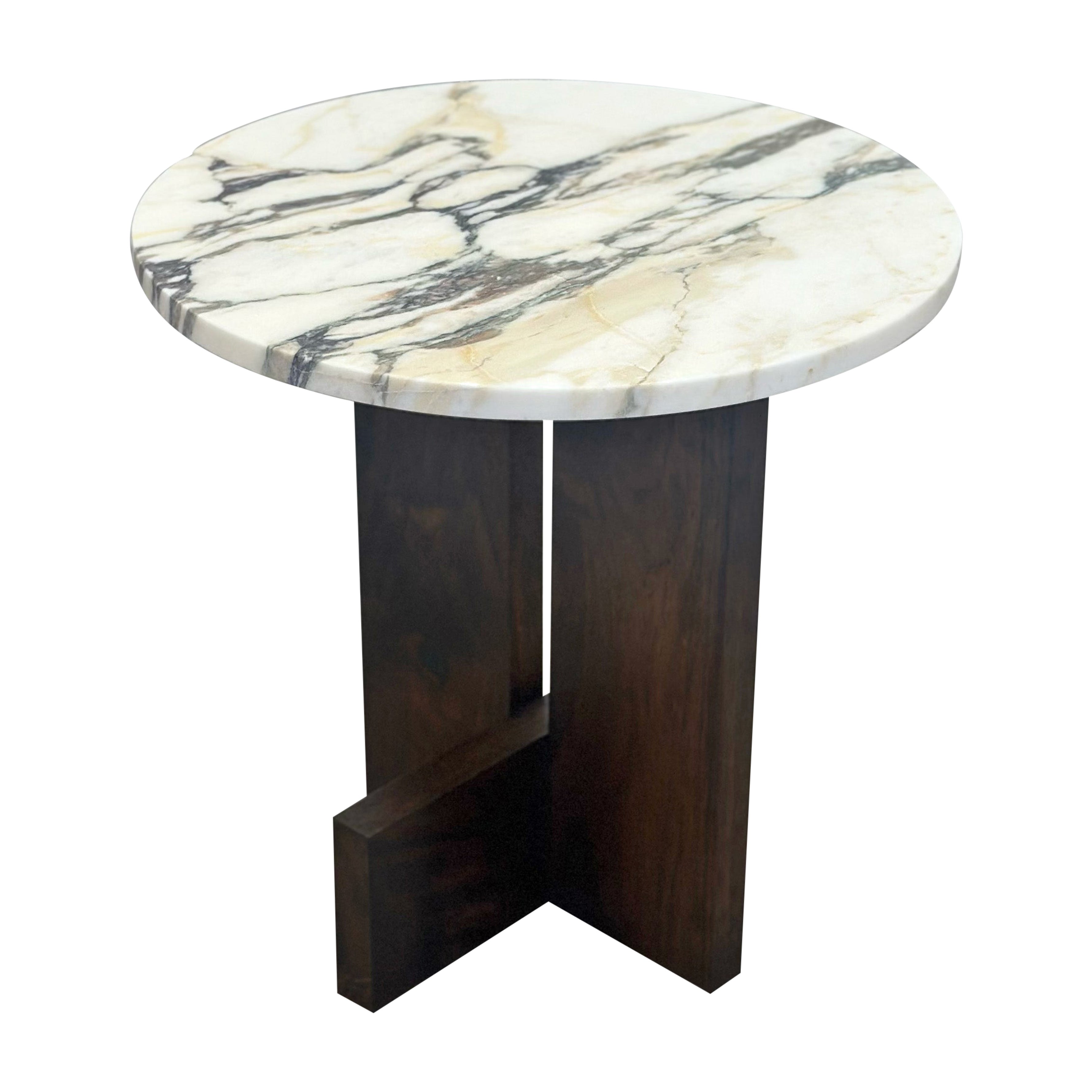 Calcutta Monet Marble & Dark Walnut Axel Side Table by Mary Ratcliffe Studio