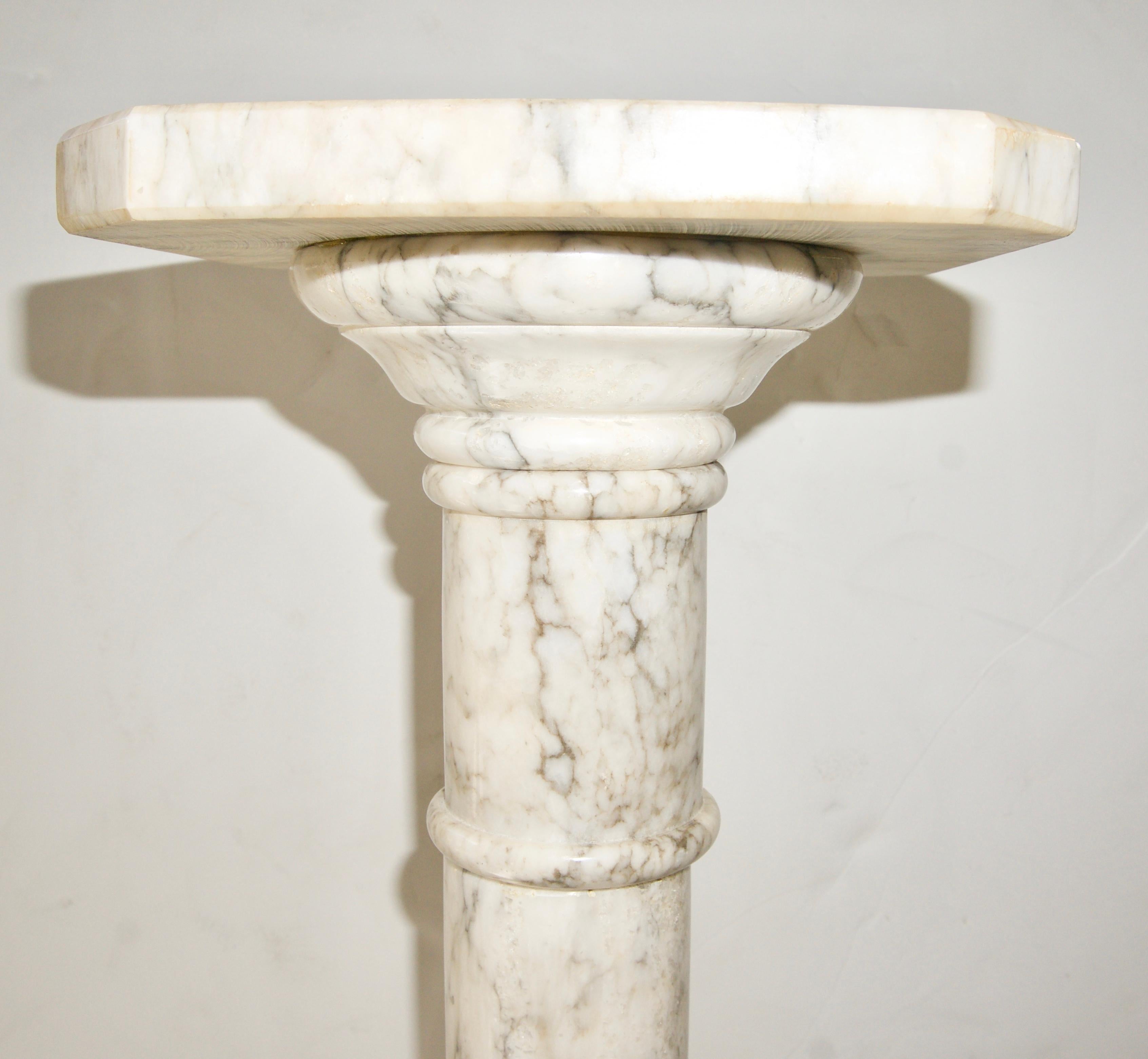Hand-Crafted Calcutta White Marble Pedestal