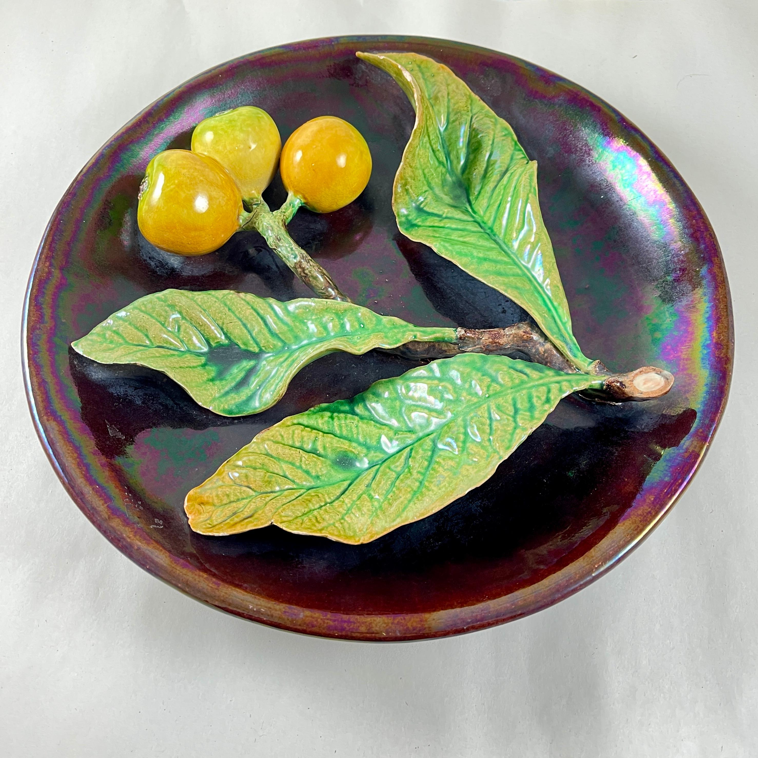 Glazed Caldas Bordallo Pinheiro Portuguese Palissy Style Pears Trompe l'Oeil Plaque