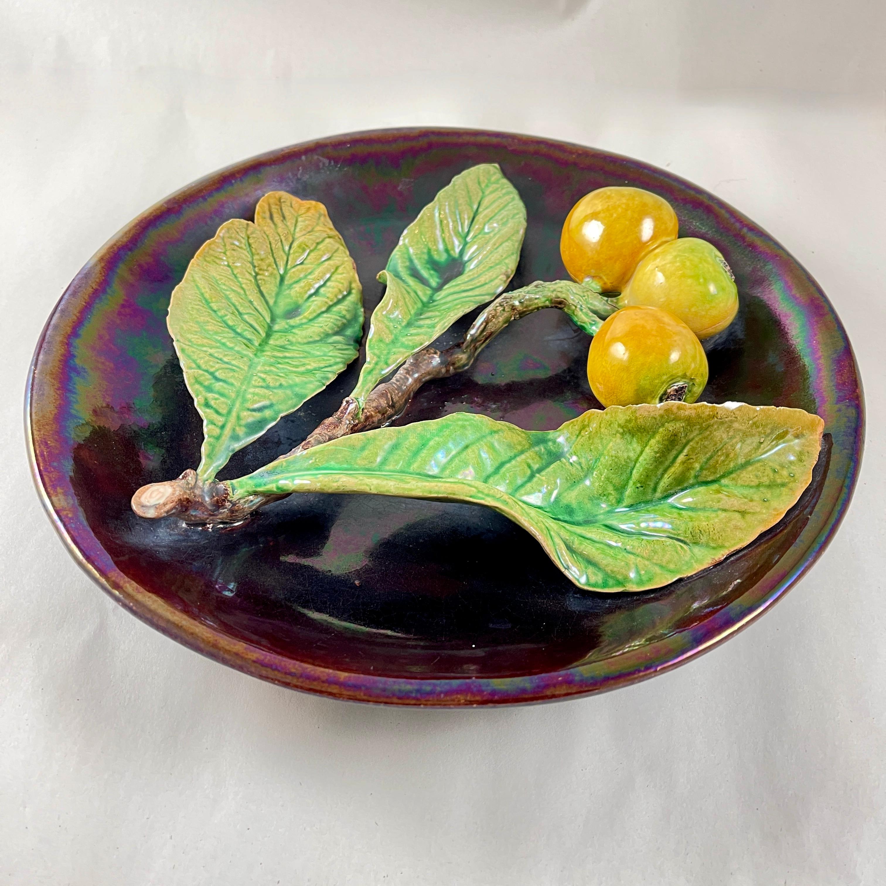 Caldas Bordallo Pinheiro Portuguese Palissy Style Pears Trompe l'Oeil Plaque In Good Condition In Philadelphia, PA
