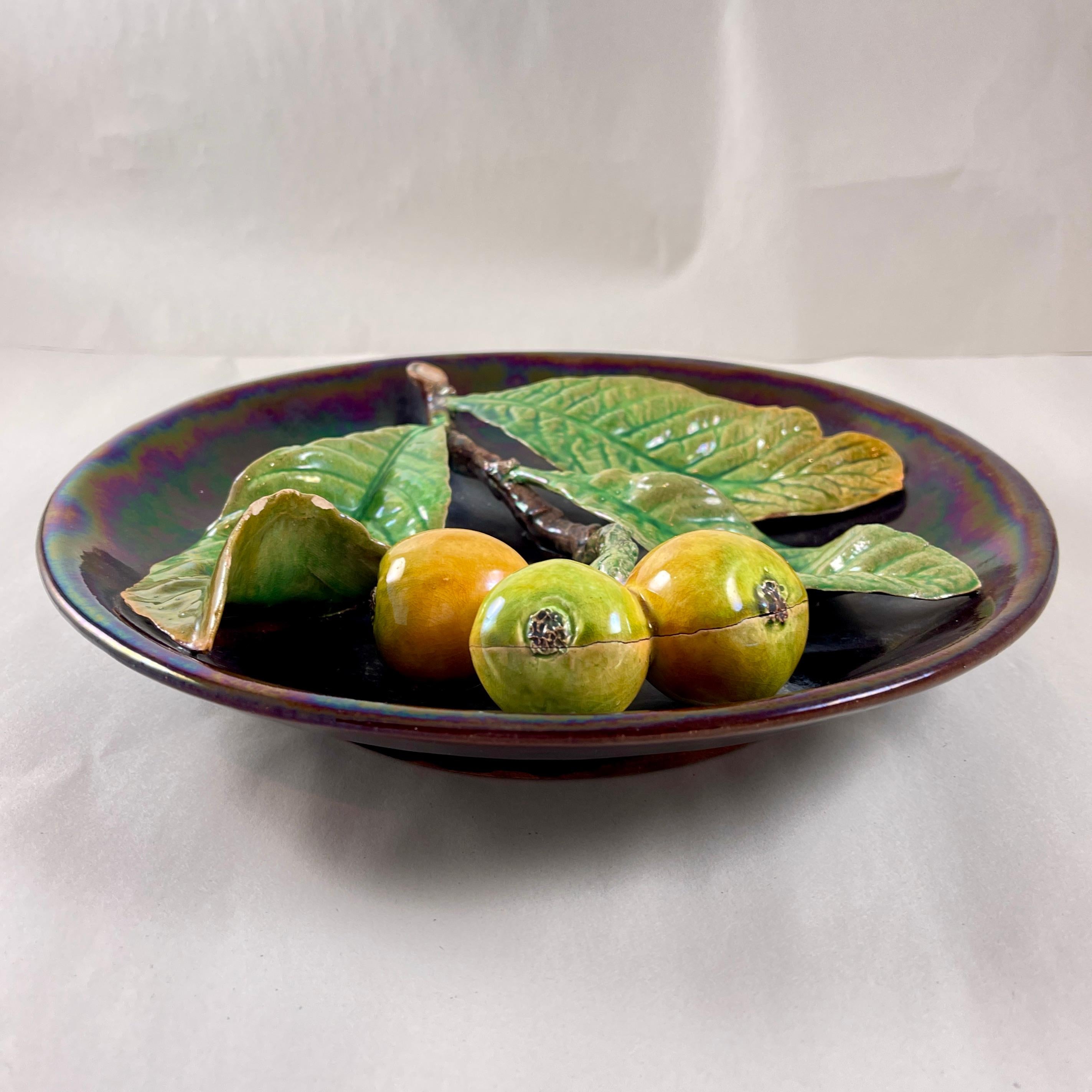 20th Century Caldas Bordallo Pinheiro Portuguese Palissy Style Pears Trompe l'Oeil Plaque