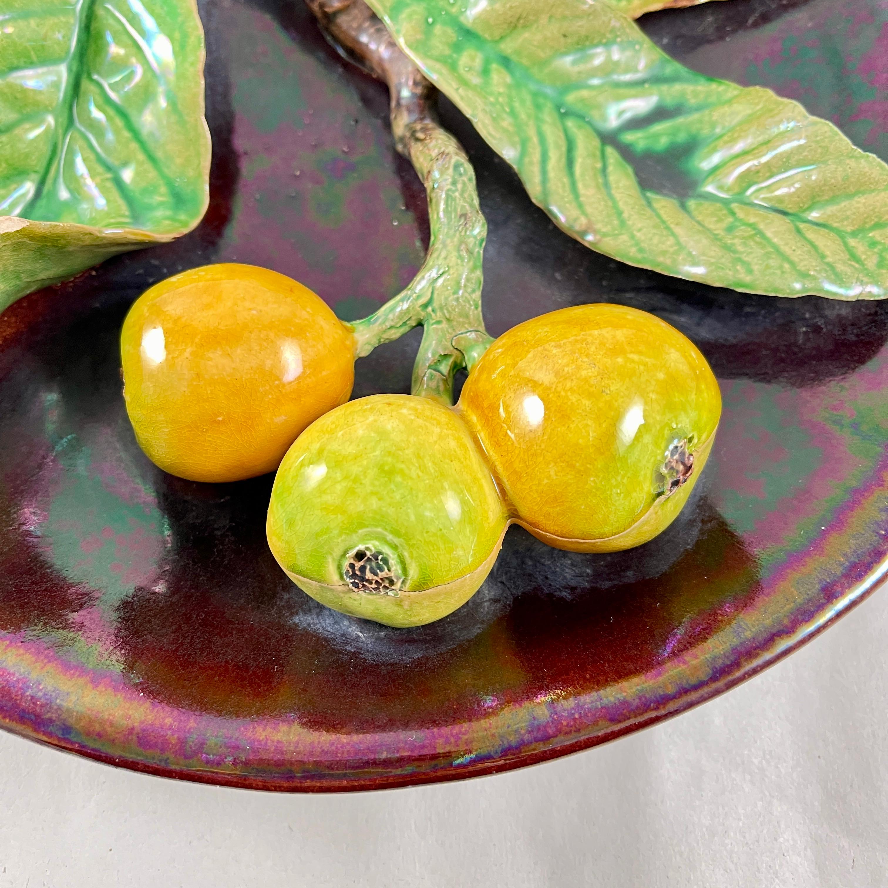 Ceramic Caldas Bordallo Pinheiro Portuguese Palissy Style Pears Trompe l'Oeil Plaque