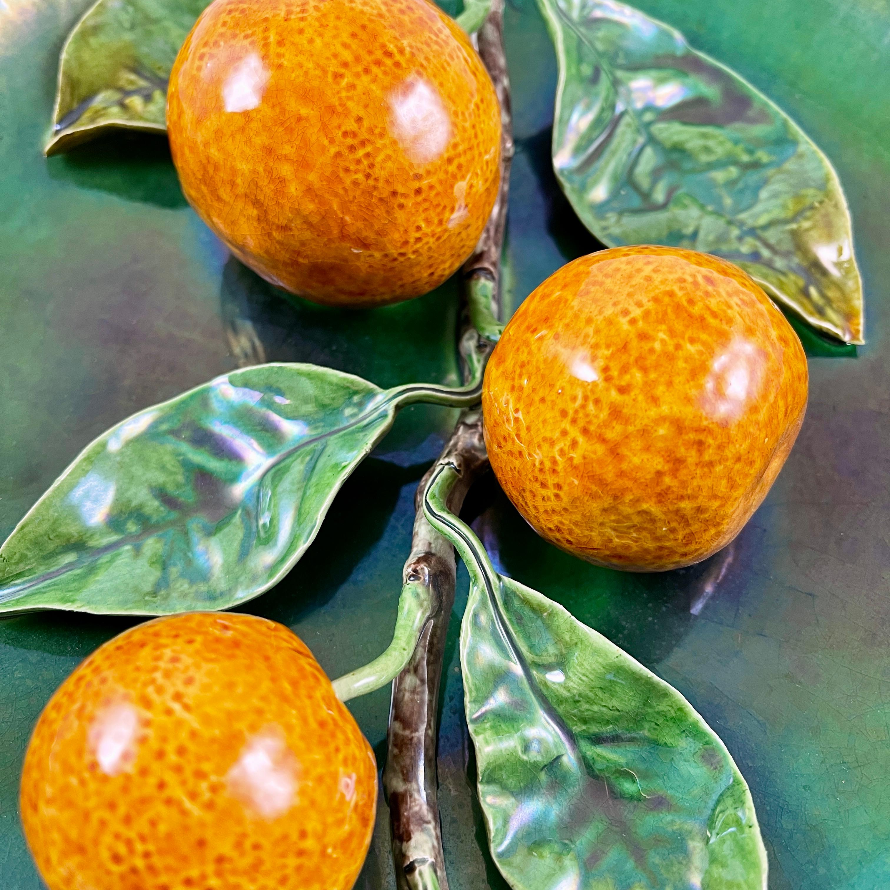 Ceramic Caldas Bordallo Pinheiro Portuguese Palissy Ware Oranges Trompe l'Oeil Plaque