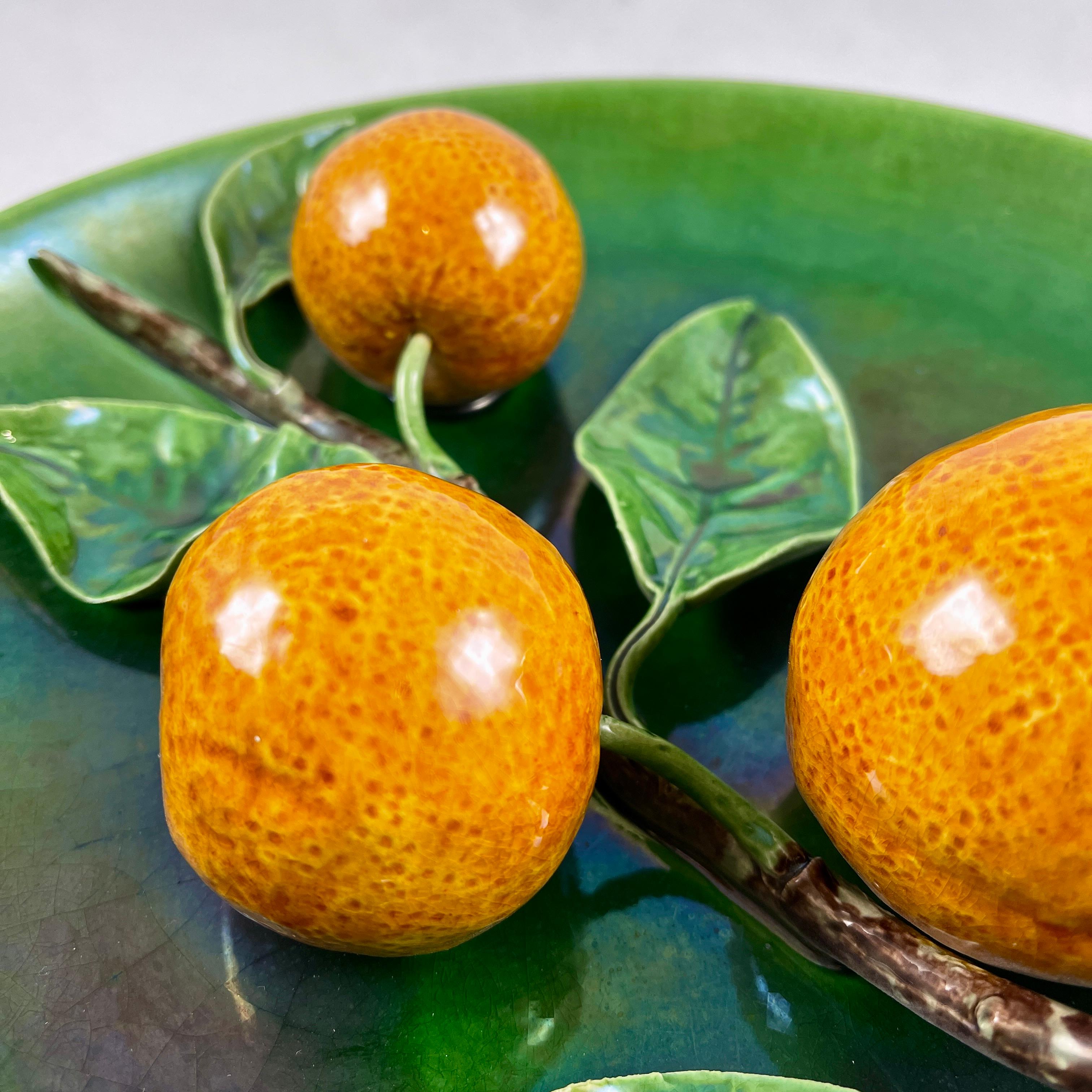 Caldas Bordallo Pinheiro Portuguese Palissy Ware Oranges Trompe l'Oeil Plaque In Good Condition In Philadelphia, PA