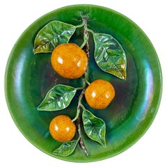 Caldas Bordallo Pinheiro Portugiesische Palissy Ware Orangefarbene Trompe l'Oeil-Plakette von Caldas