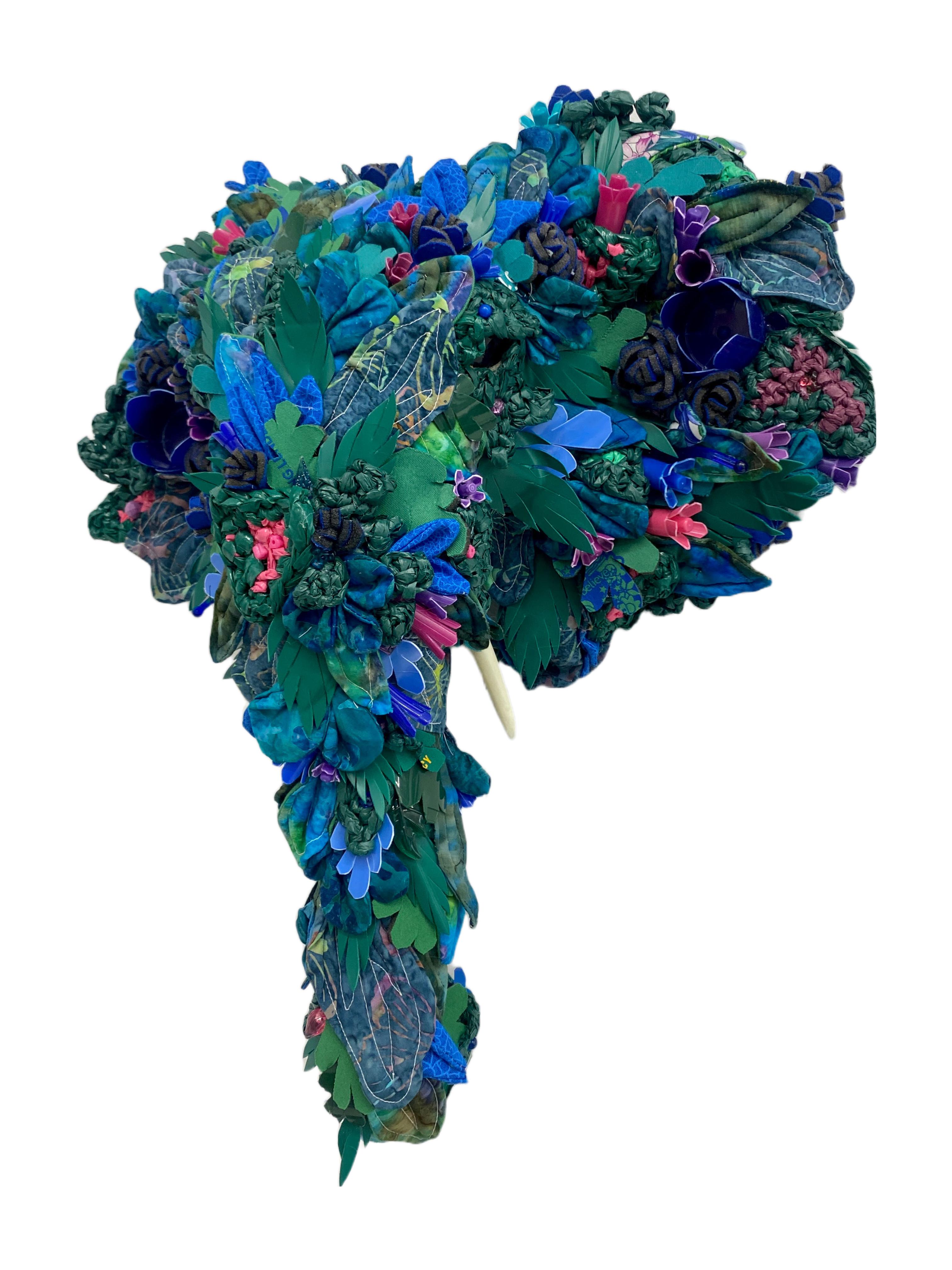 Elephant Plant, Contemporary Wall Sculpture, Recycled Material Assemblage