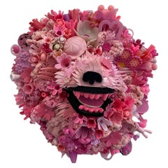 Hydrangea Hound, Blush, Contemporary Animal Sculpture, Recycled Materials 