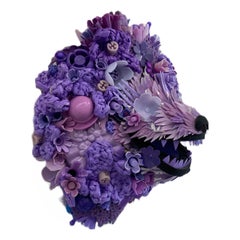 Hydrangea Hound, Lavender, Contemporary Animal Sculpture, Recycled Materials