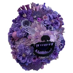 Hydrangea Hound, Lavender, Contemporary Animal Sculpture, Recycled Materials 