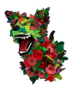 Peony Predator, Contemporary Wall Sculpture, Recycled Material Assemblage