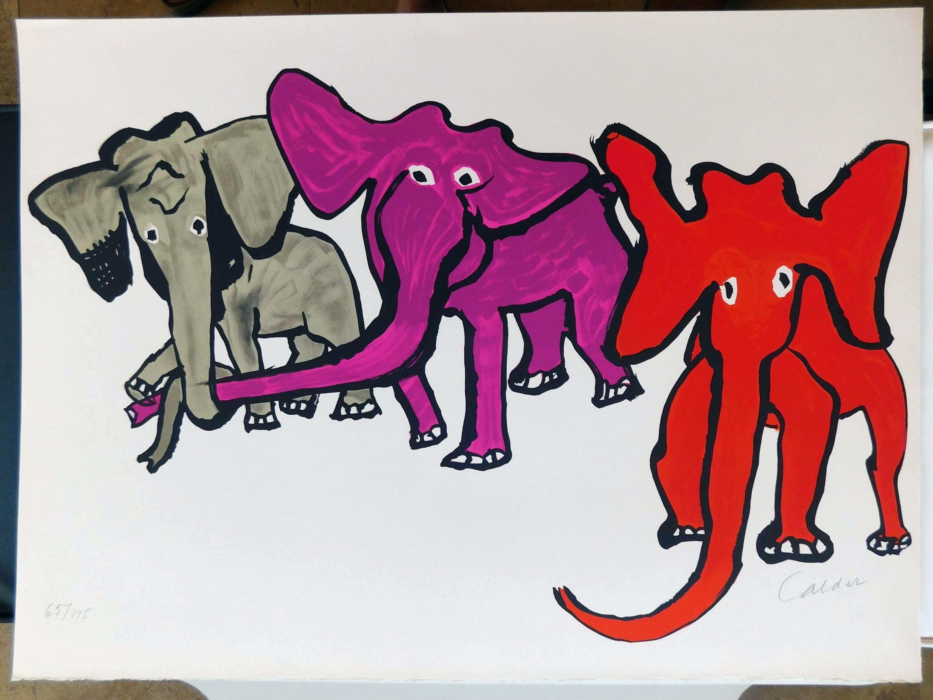 Artist: Alexander Calder
Medium: Lithograph
Title: (Untitled - Elephants) 
Portfolio: Our unfinished revolution
Year: 1976
Edition: 65 of 175
Sheet Size: 22 x 30 inches
Signed: Signed in pencil lower right
Numbered: In pencil lower