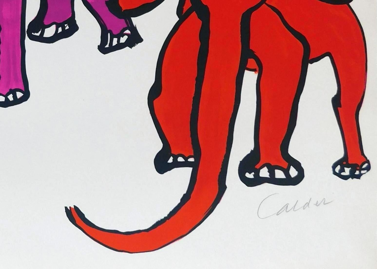 Calder Pencil Signed and Numbered Color Lithograph, 1976, Elephants In Excellent Condition In Phoenix, AZ