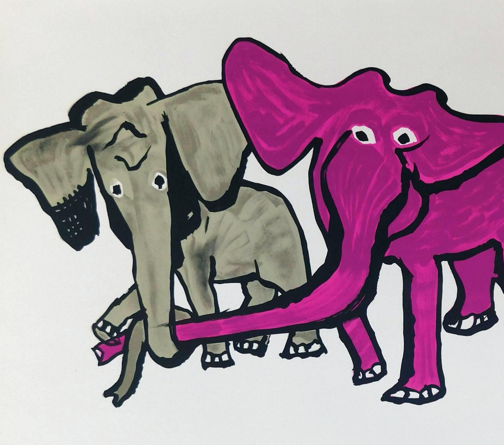 Late 20th Century Calder Pencil Signed and Numbered Color Lithograph, 1976, Elephants
