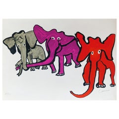 Calder Pencil Signed and Numbered Color Lithograph, 1976, Elephants