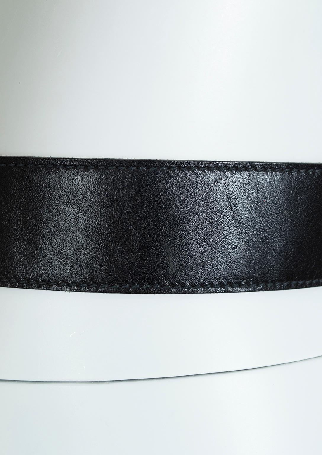 Calderon Anne Klein Black Wide Leather Belt with Dangling Gold Chain– S-M, 1960s 2