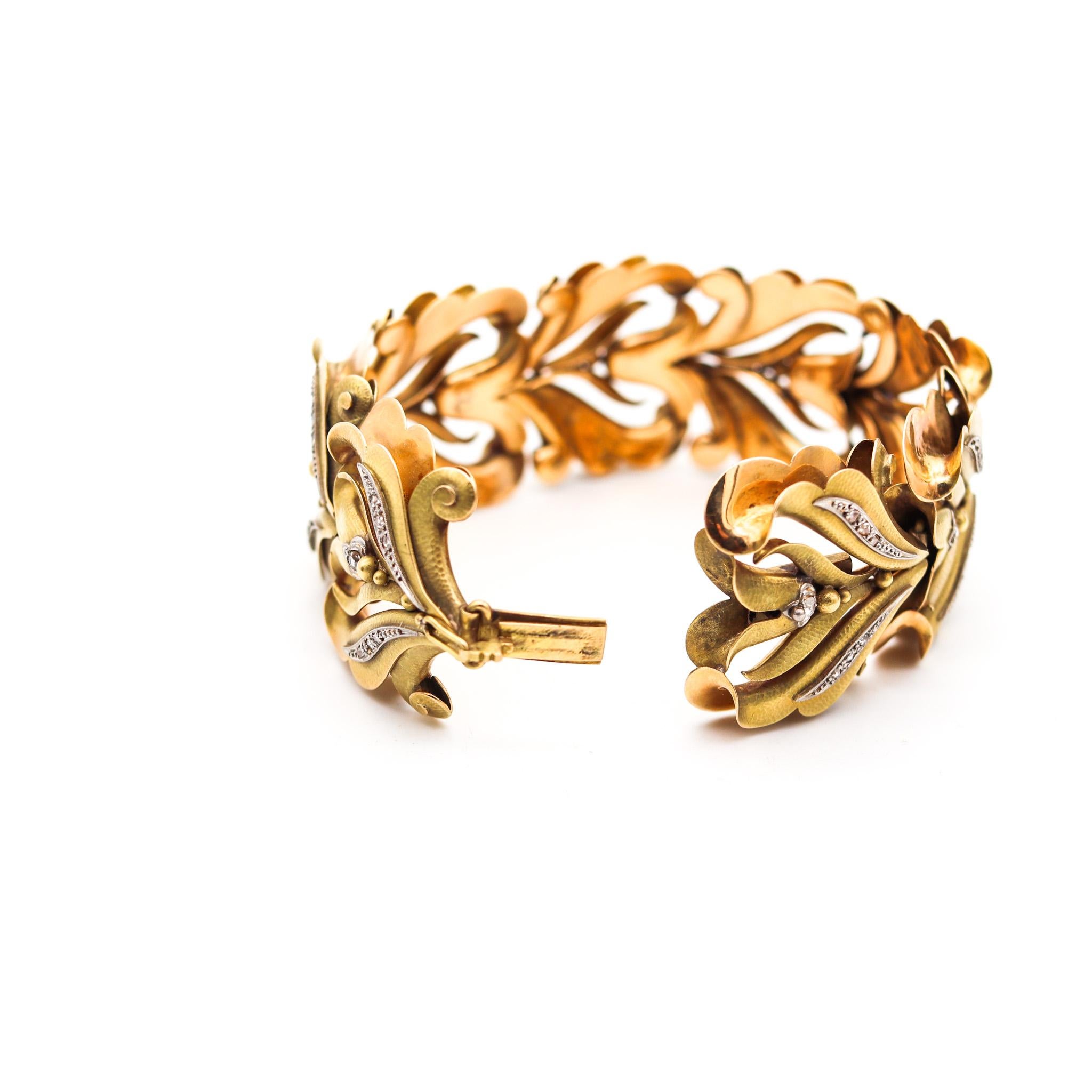 Taglio a rosa Calderoni Italia 1900 Art Nouveau Bracciale Liberty Oro 18Kt Platino e Diamanti in vendita