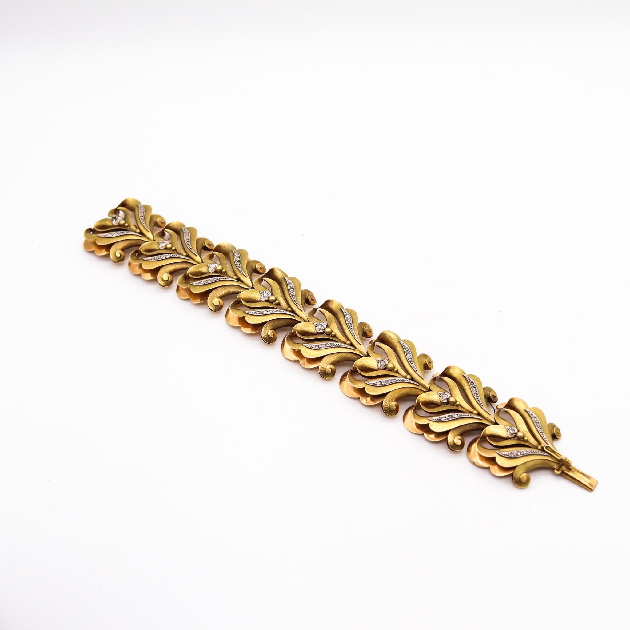 Calderoni Italia 1900 Art Nouveau Bracciale Liberty Oro 18Kt Platino e Diamanti In condizioni ottime in vendita a Miami, FL