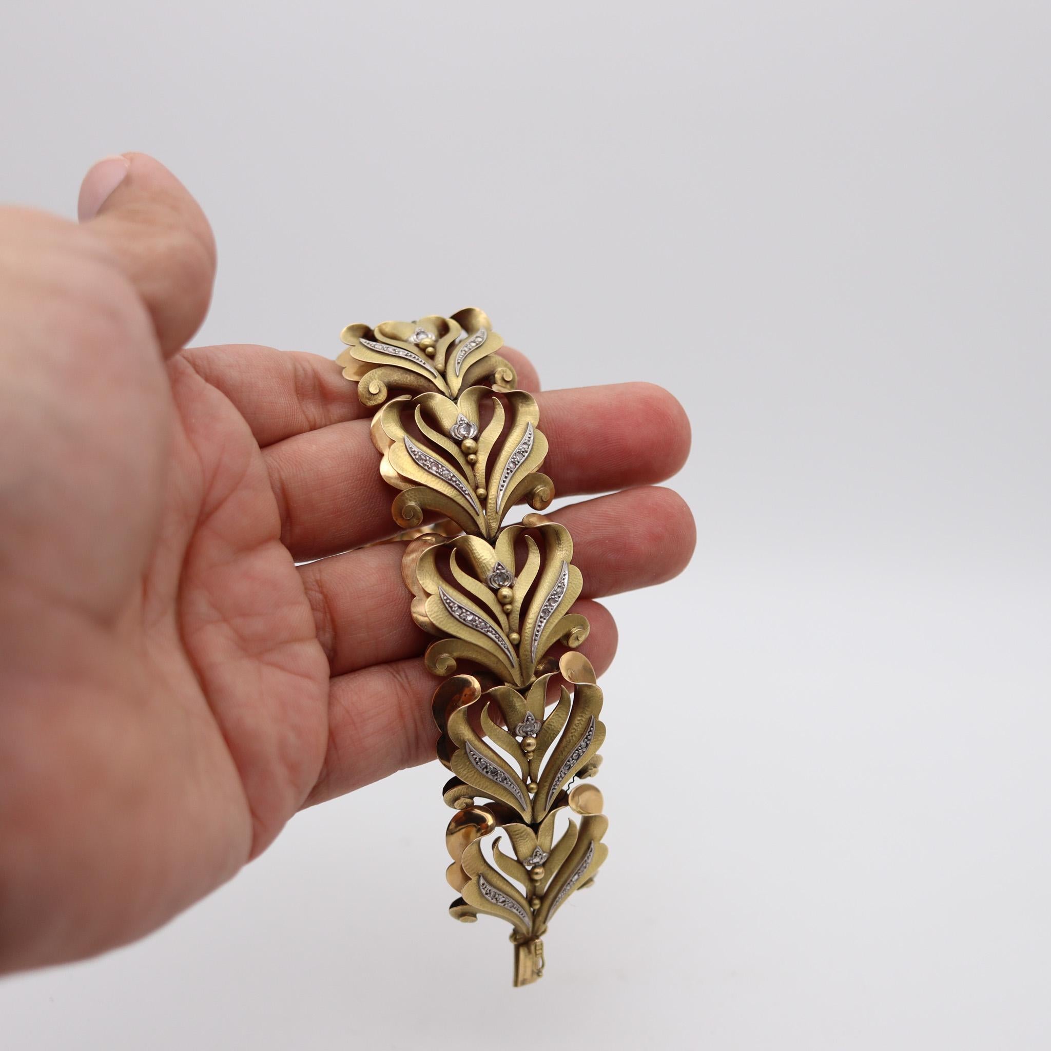 Donna Calderoni Italia 1900 Art Nouveau Bracciale Liberty Oro 18Kt Platino e Diamanti in vendita