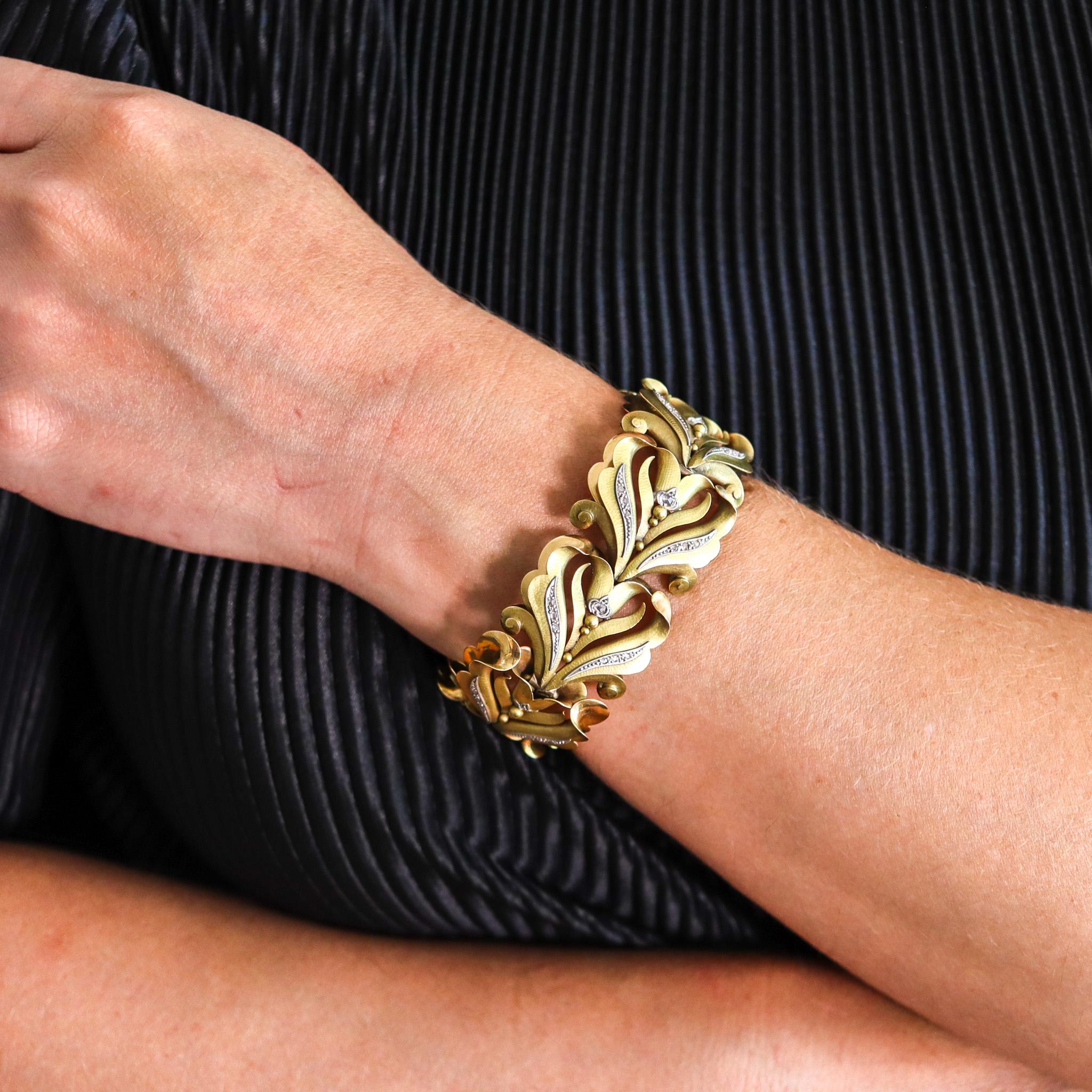 Calderoni Italia 1900 Art Nouveau Bracciale Liberty Oro 18Kt Platino e Diamanti in vendita 1