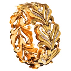 Calderoni Italy 1900 Art Nouveau Liberty Bracelet 18Kt Gold Platinum & Diamonds