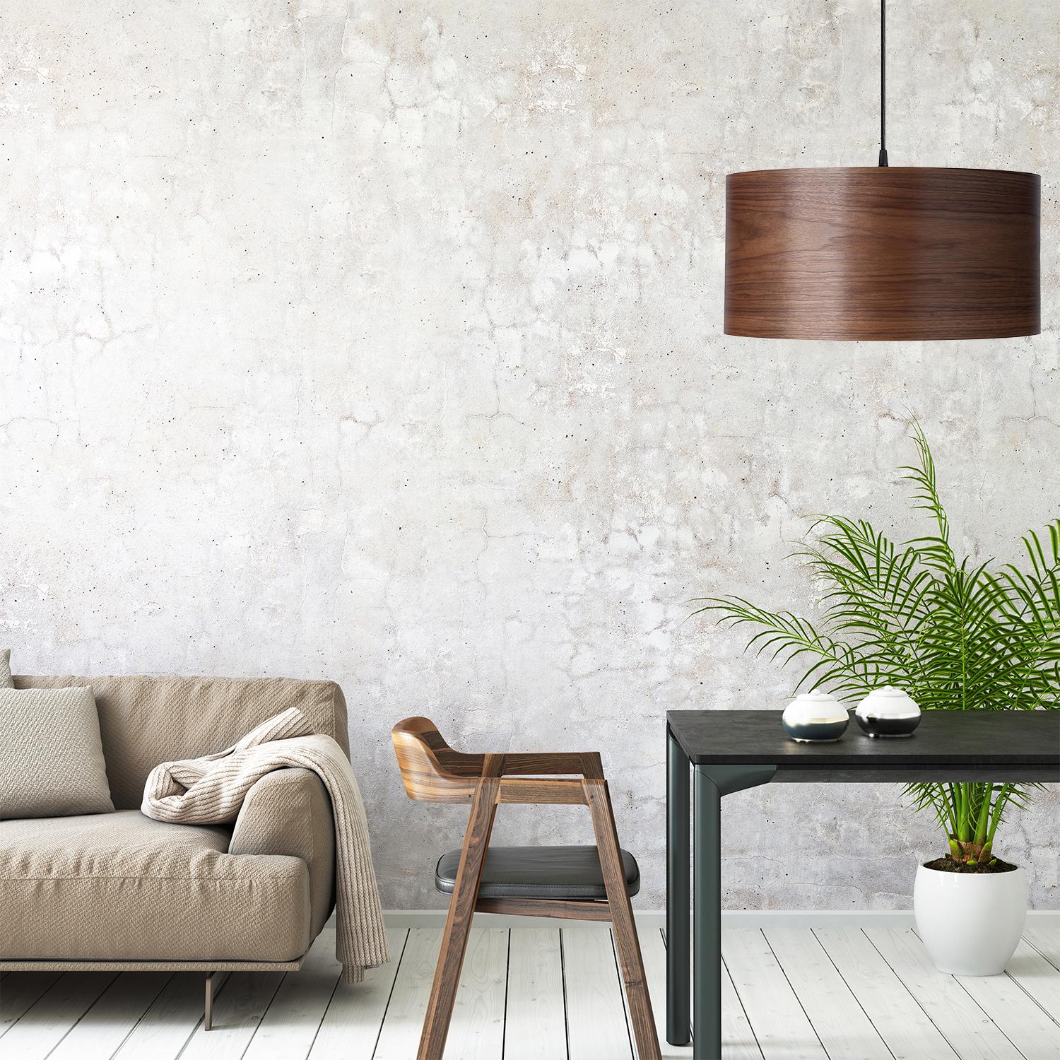 ARA is a contemporary, Mid-Century Modern light fixture. This is a minimalist luxury drum pendant design and can be exhibited in bedrooms, offices, dining nooks, and restaurants. Walnut is prized by designers for its glorious tight grain pattern. We