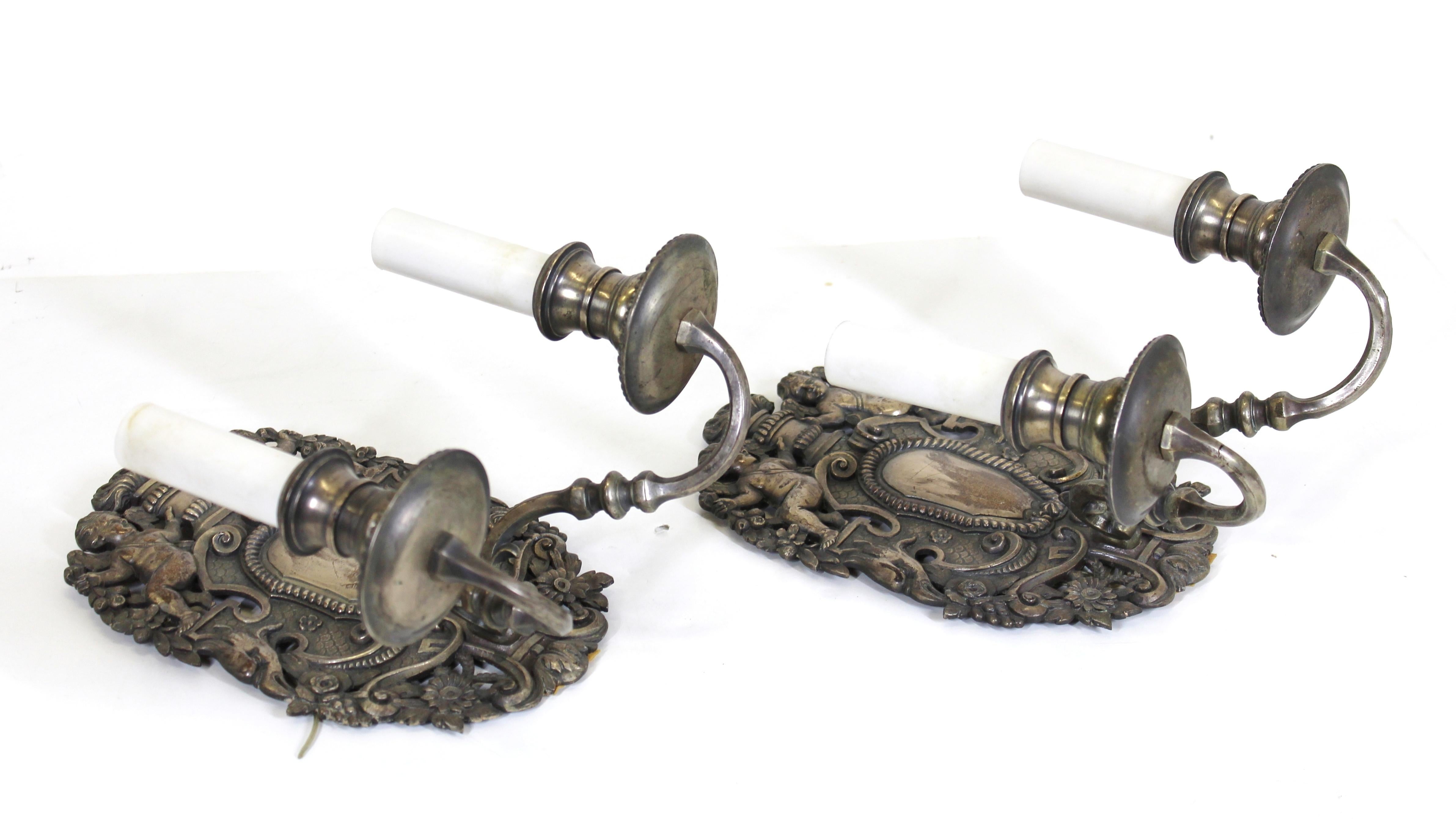 Caldwell American Renaissance Revival Wall Sconces in Silvered Bronze In Good Condition For Sale In New York, NY