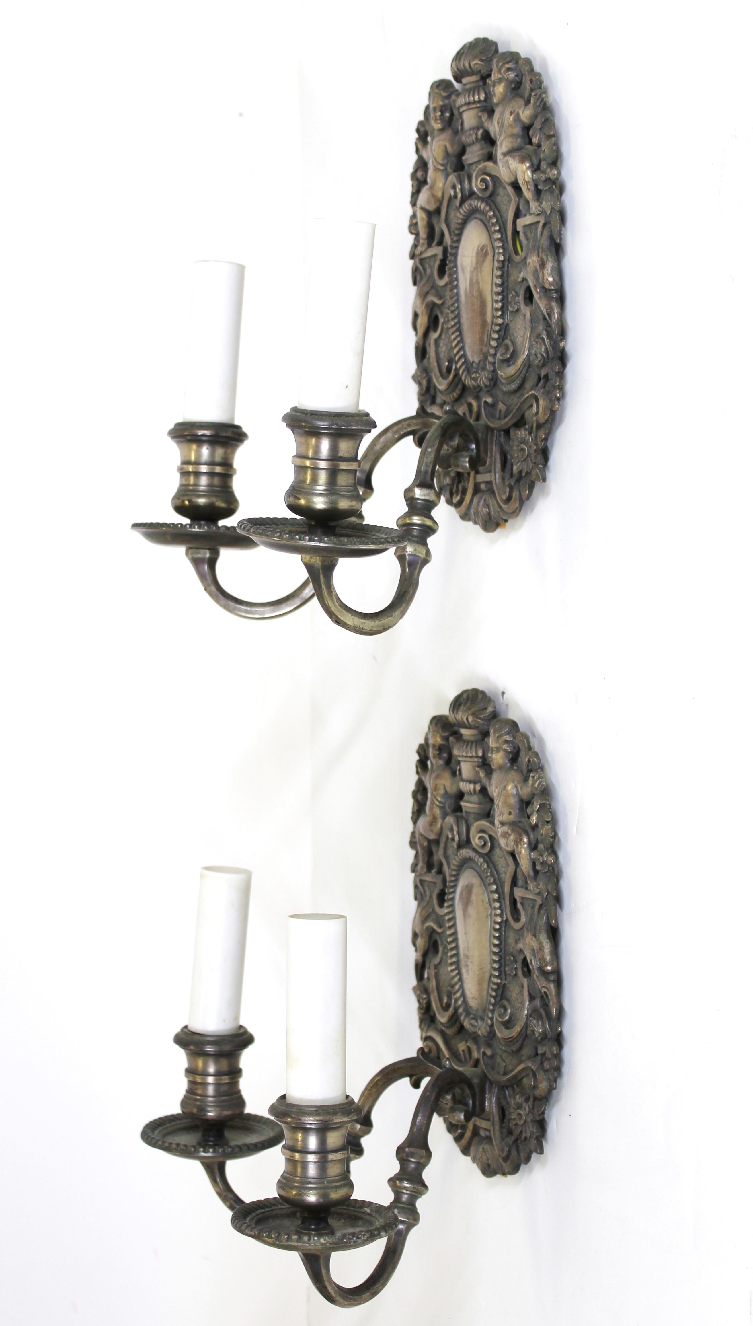 Caldwell American Renaissance Revival Wall Sconces in Silvered Bronze For Sale 1