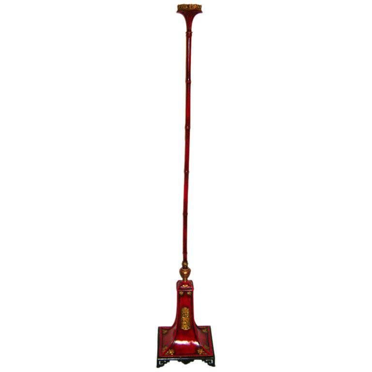 Caldwell Chinoiserie Red Floor Lamp For Sale