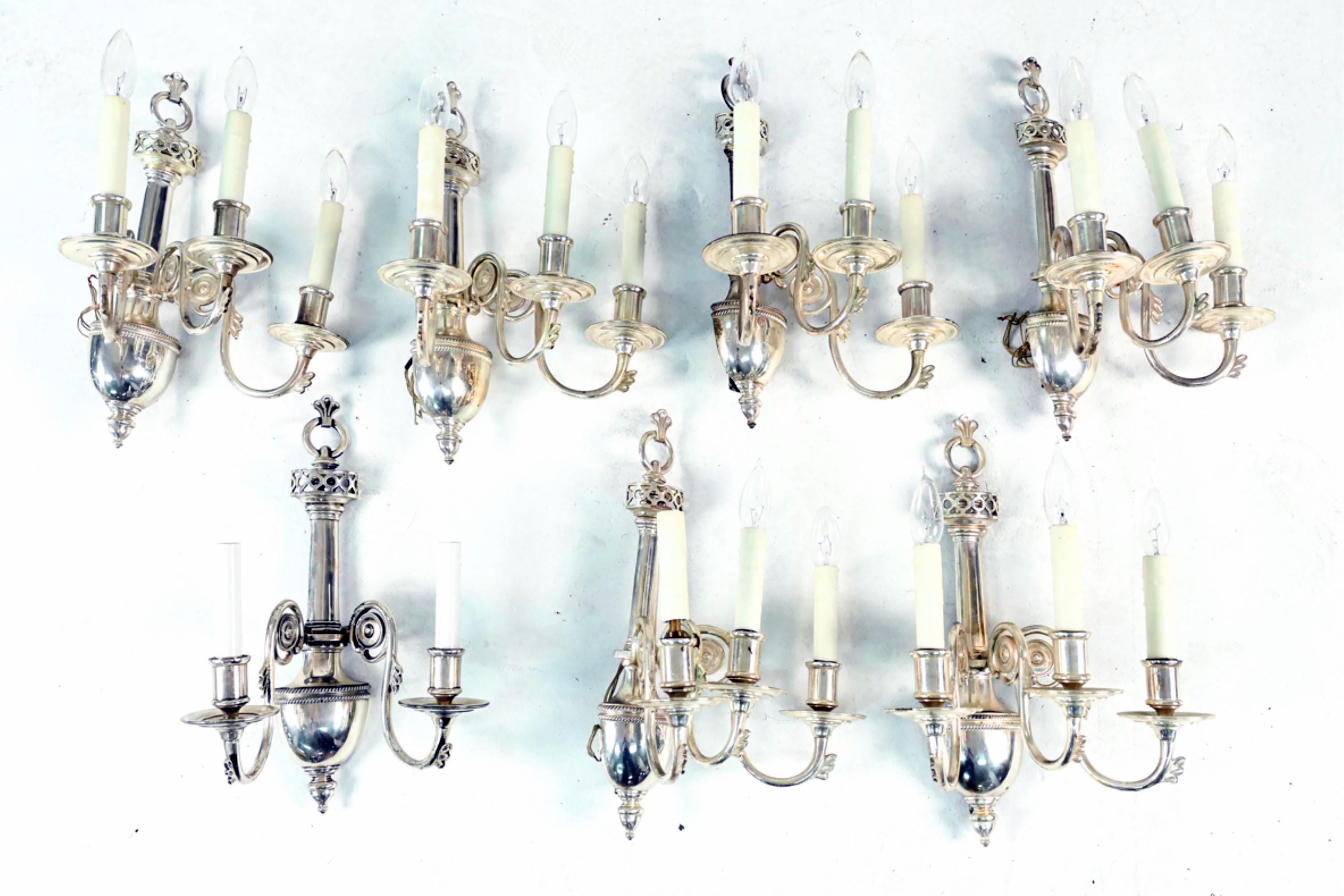 Caldwell Early 20th C. Silver 3 Candle Wall Sconces 3