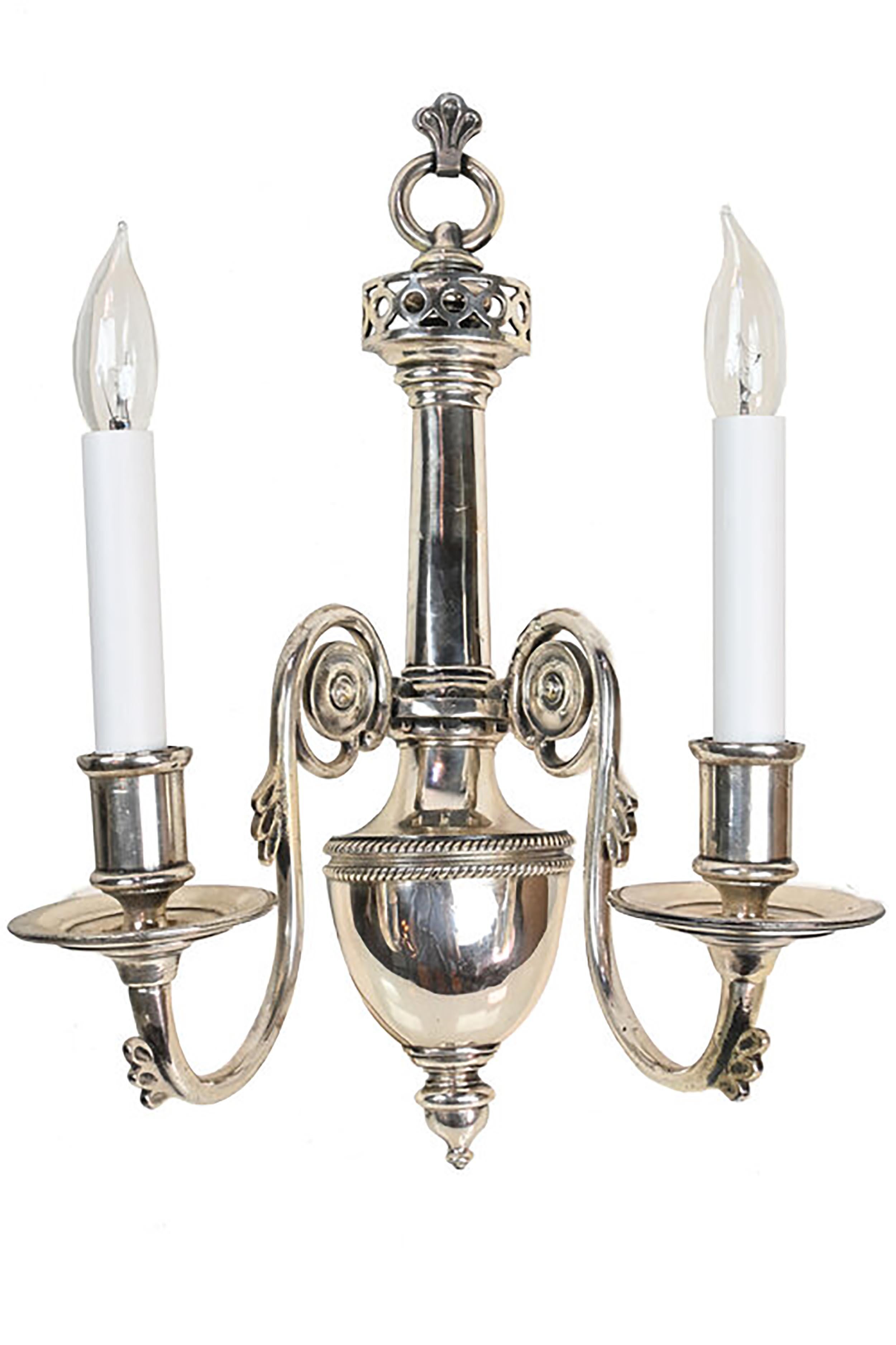 Caldwell Early 20th C. Silver 3 Candle Wall Sconces 4