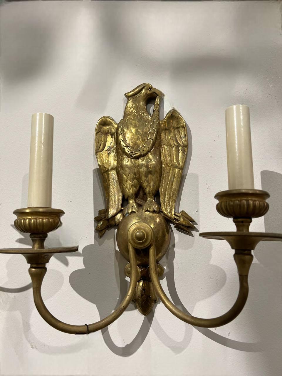 Gilt Caldwell Federal Style Eagle Sconces For Sale