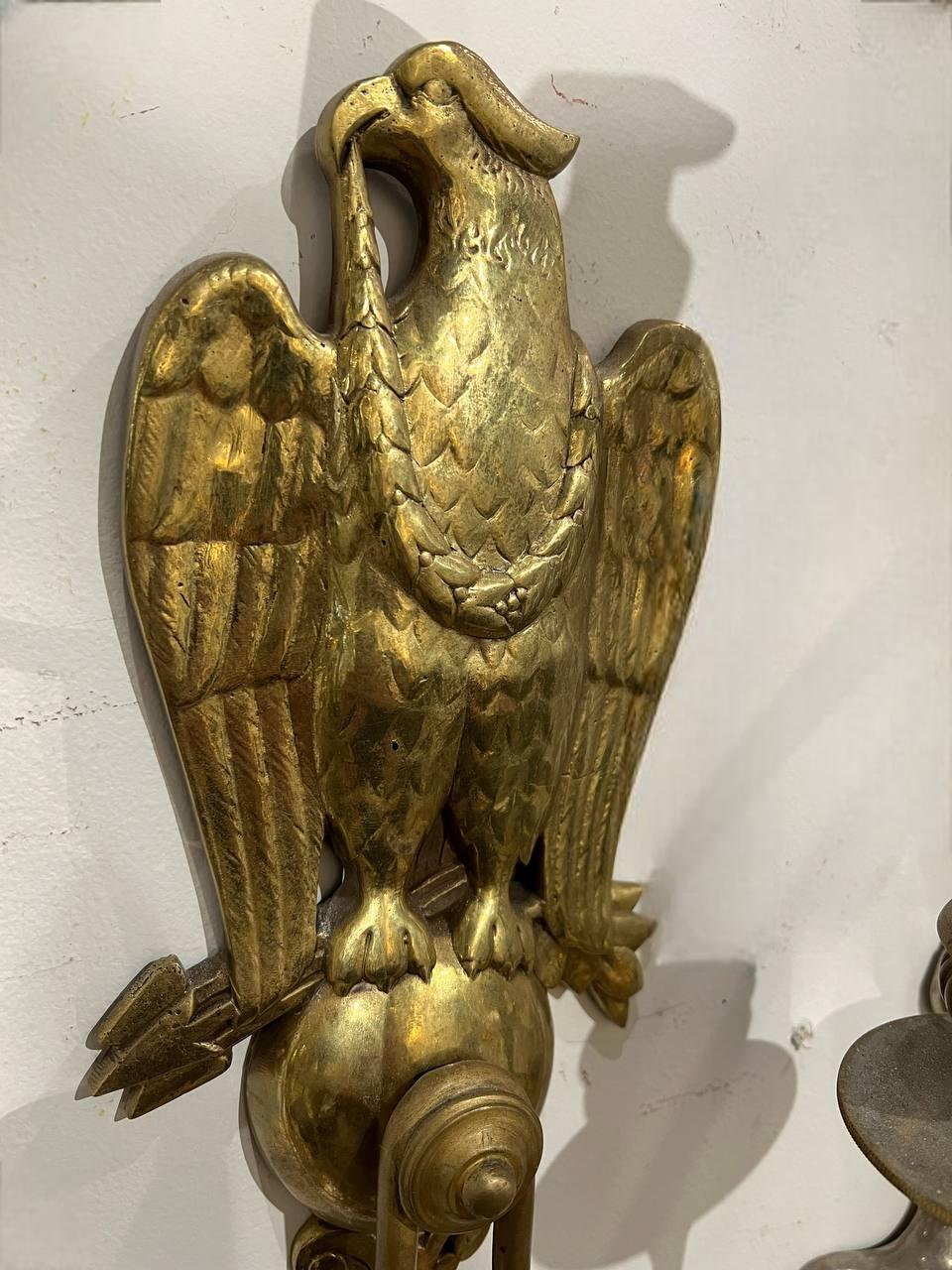 Caldwell Federal Style Eagle Sconces In Good Condition For Sale In New York, NY