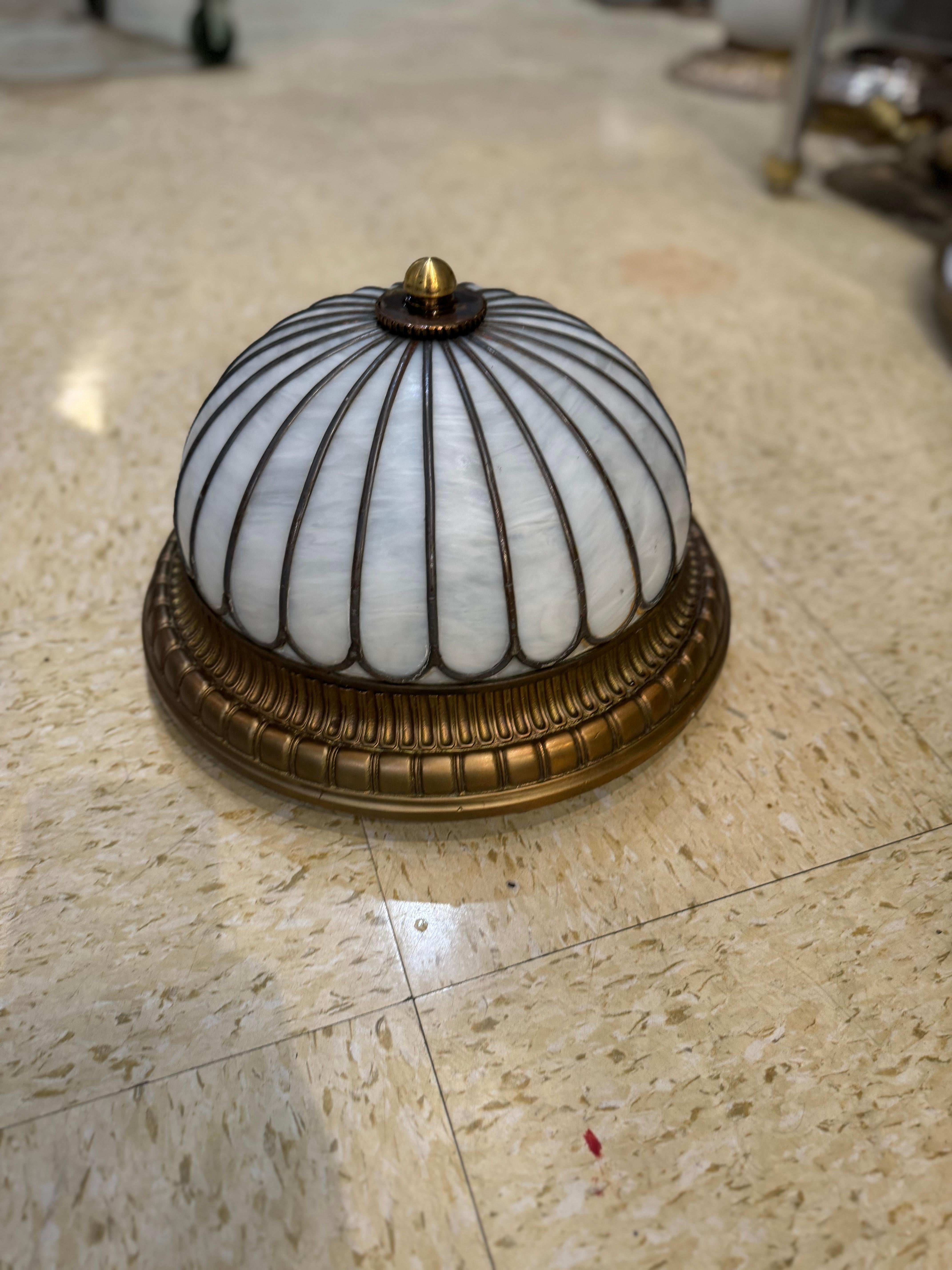 Luminaires en verre plombé Caldwell des années 1920, encastrés avec des lumières intérieures