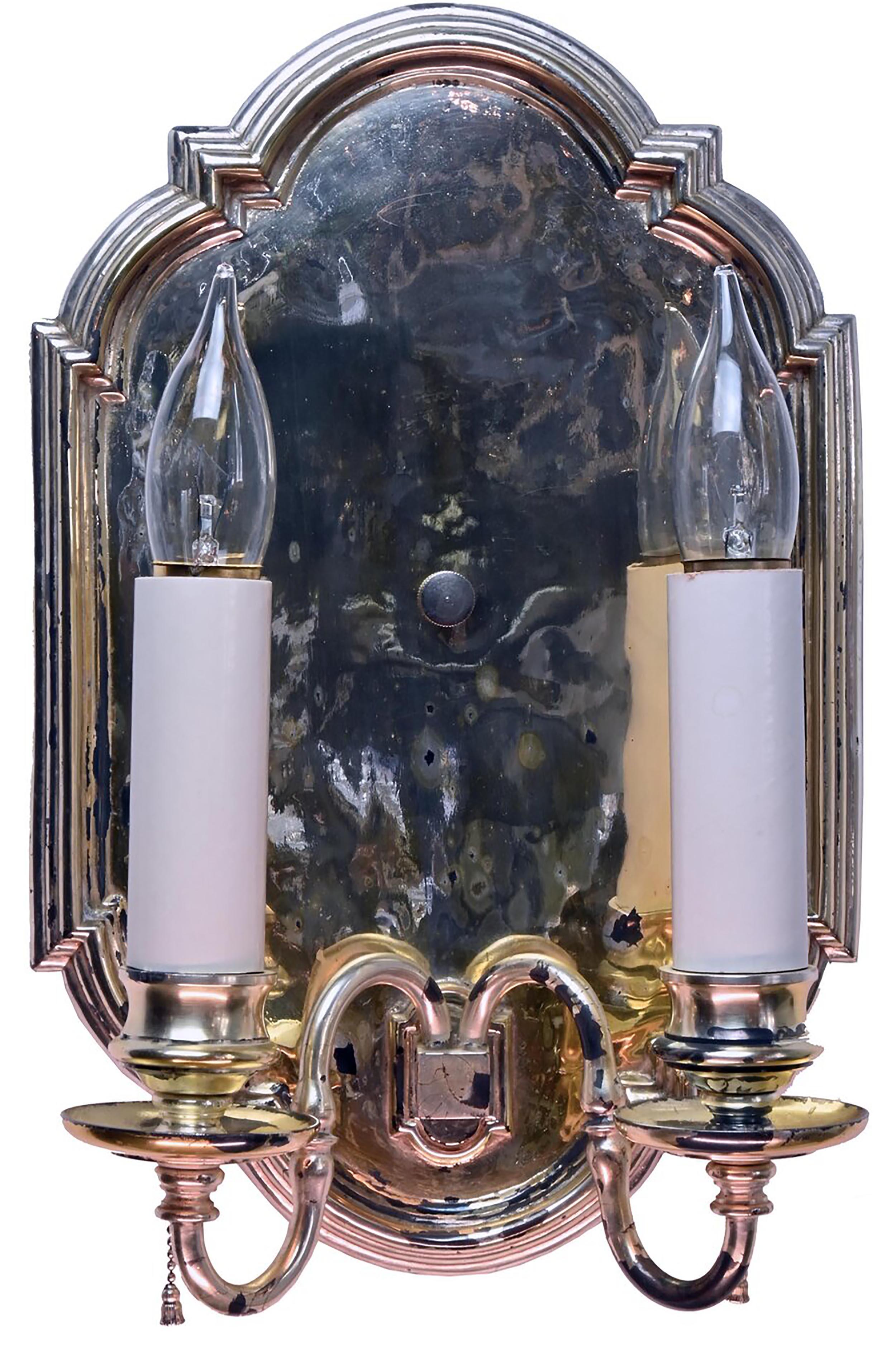 Cast Caldwell Mirror Polished Silver Plate Two Arm Sconce For Sale