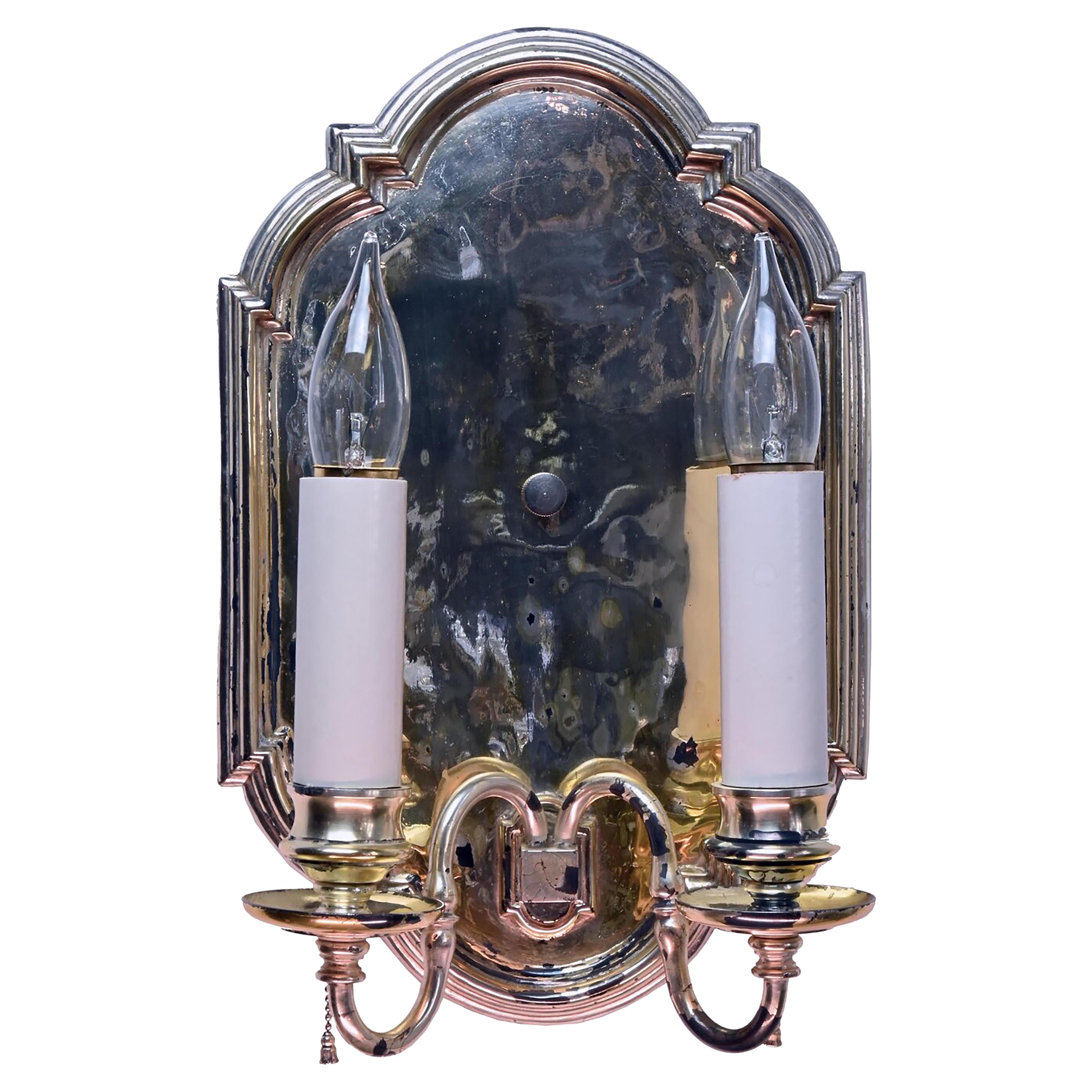Caldwell Mirror Polished Silver Plate Two Arm Sconce For Sale