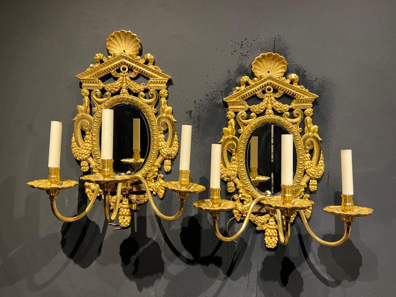 Pair of Caldwell Neoclassic Sconces with Mirrored Backplate 1